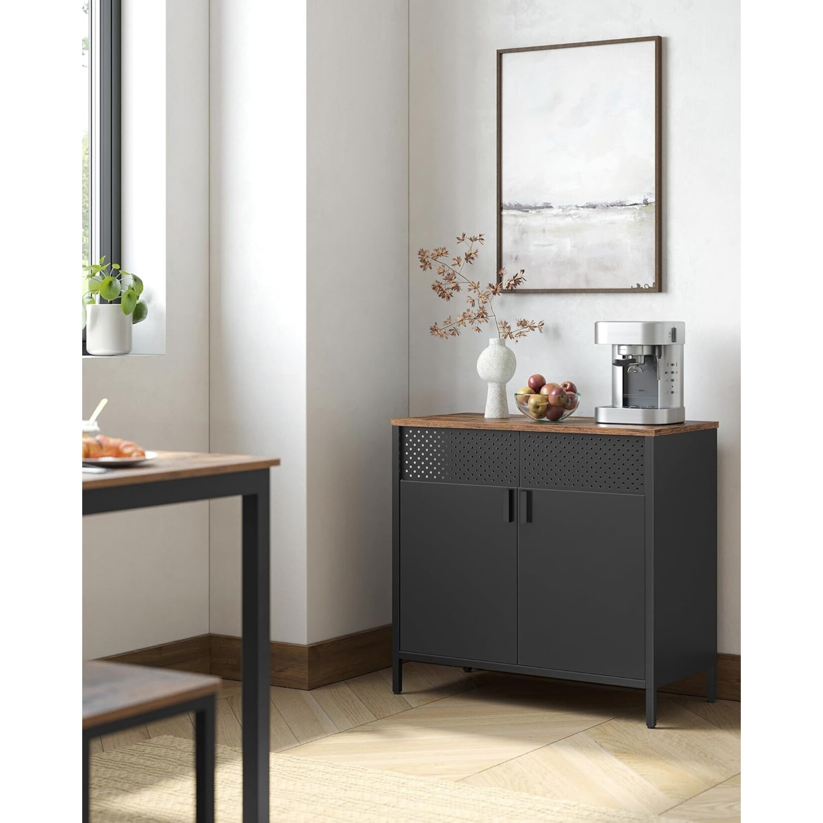Parya Home Industriële Opbergkast – 80x40x76 cm – Met Deuren & Verstelbare Schappen – Zwart/Rustiek Bruin – Staal & Hout – Stabiel & Duurzaam – Voor Woonkamer, Hal of Kantoor