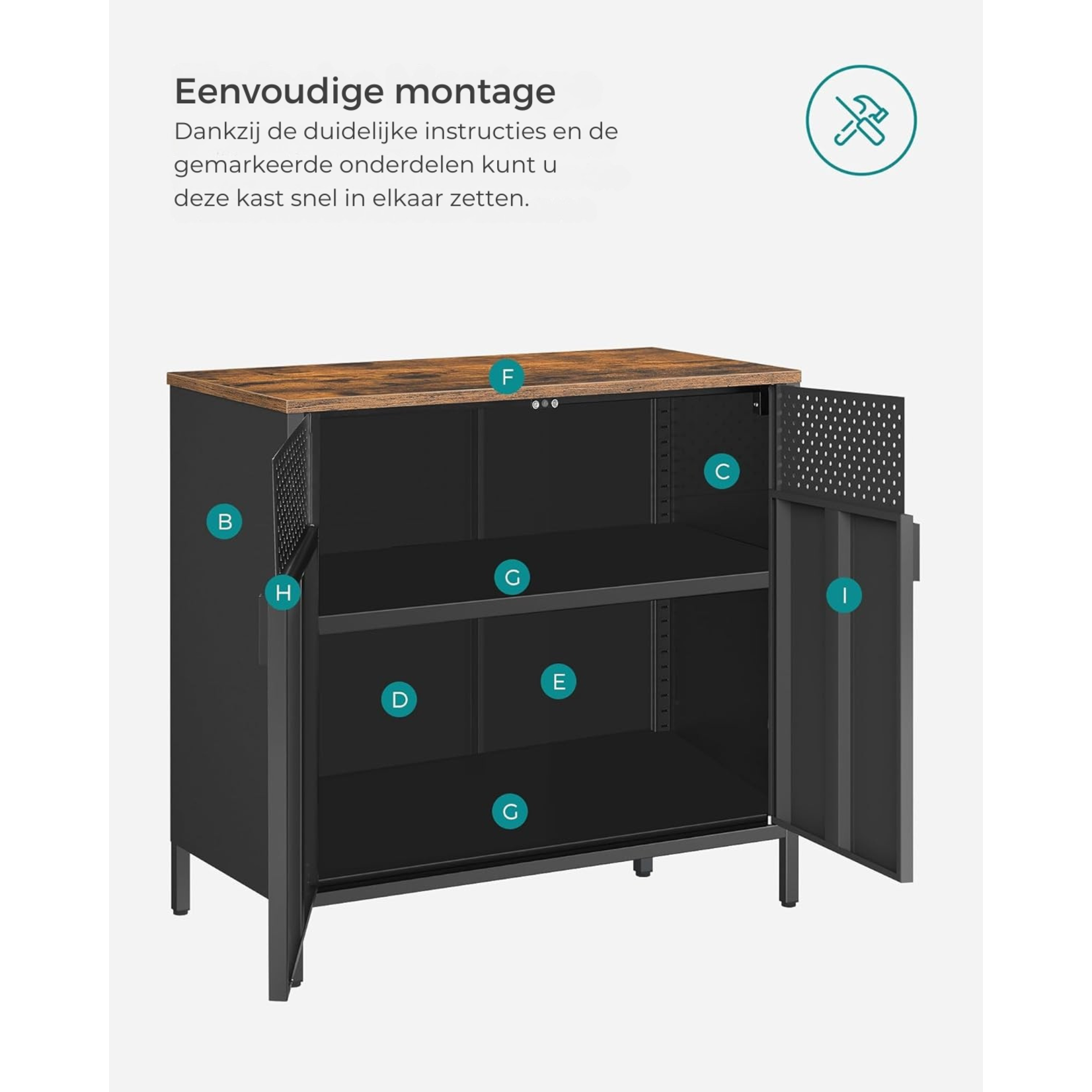 Parya Home Industriële Opbergkast – 80x40x76 cm – Met Deuren & Verstelbare Schappen – Zwart/Rustiek Bruin – Staal & Hout – Stabiel & Duurzaam – Voor Woonkamer, Hal of Kantoor