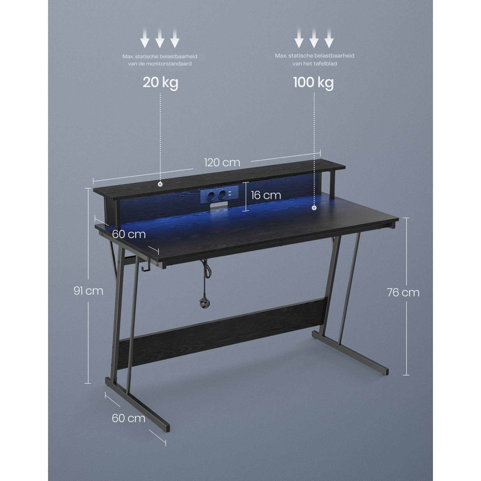 Parya Home Elektrisch in Hoogte Verstelbaar Bureau 120 x 60 cm – Traploos Verstelbaar met Geheugenfunctie – Vintage Bruin & Zwart