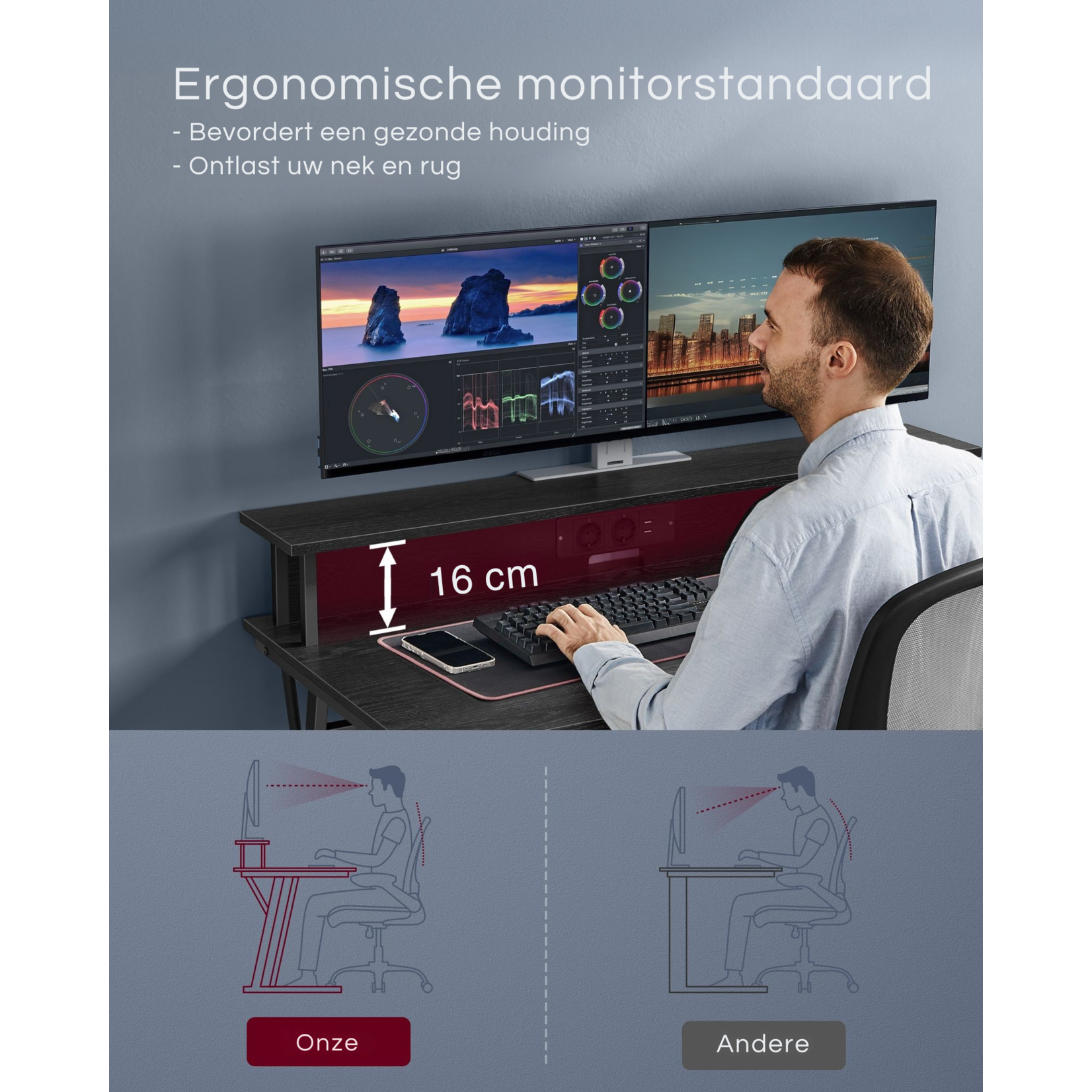 Parya Home Parya Home Elektrisch in Hoogte Verstelbaar Bureau 120 x 60 cm – Traploos Verstelbaar met Geheugenfunctie – Vintage Bruin & Zwart