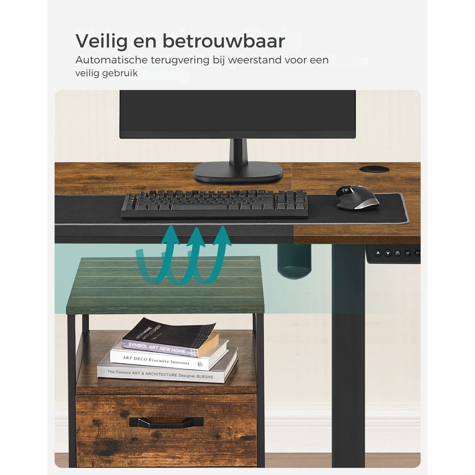 Parya Home Parya Home Elektrisch Verstelbaar Bureau 120 x 60 cm – Vintage Bruin Houtlook – Traploos in Hoogte Verstelbaar met Geheugenfunctie – Zwart Onderstel