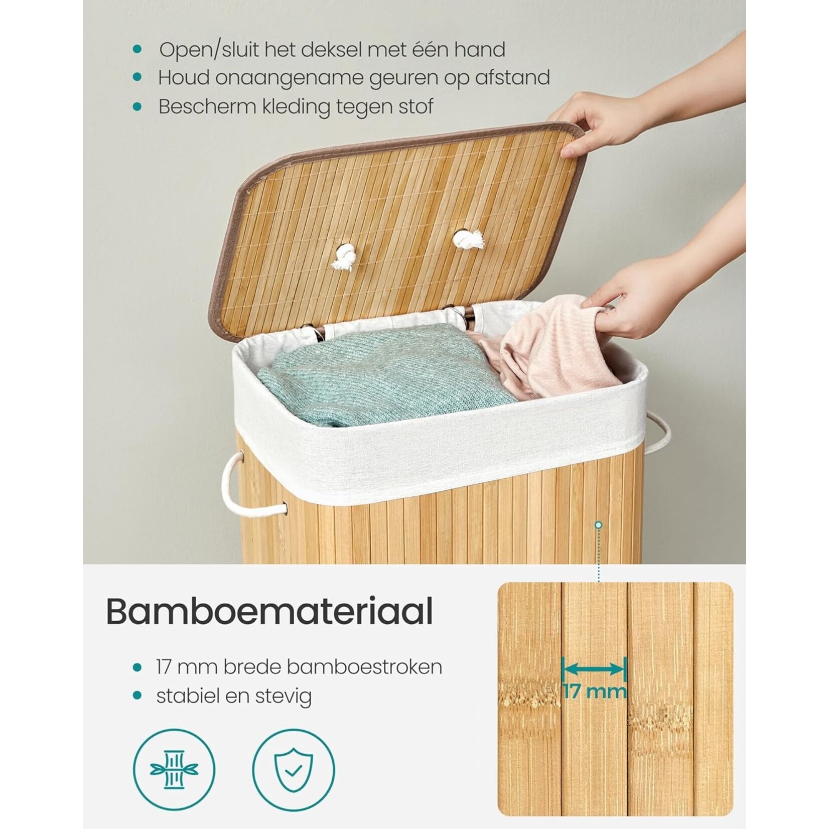 Bobbel Home Bamboe Wasmand - Opvouwbare Opbergmand - 72 Liter - 40 x 30 x 60 cm