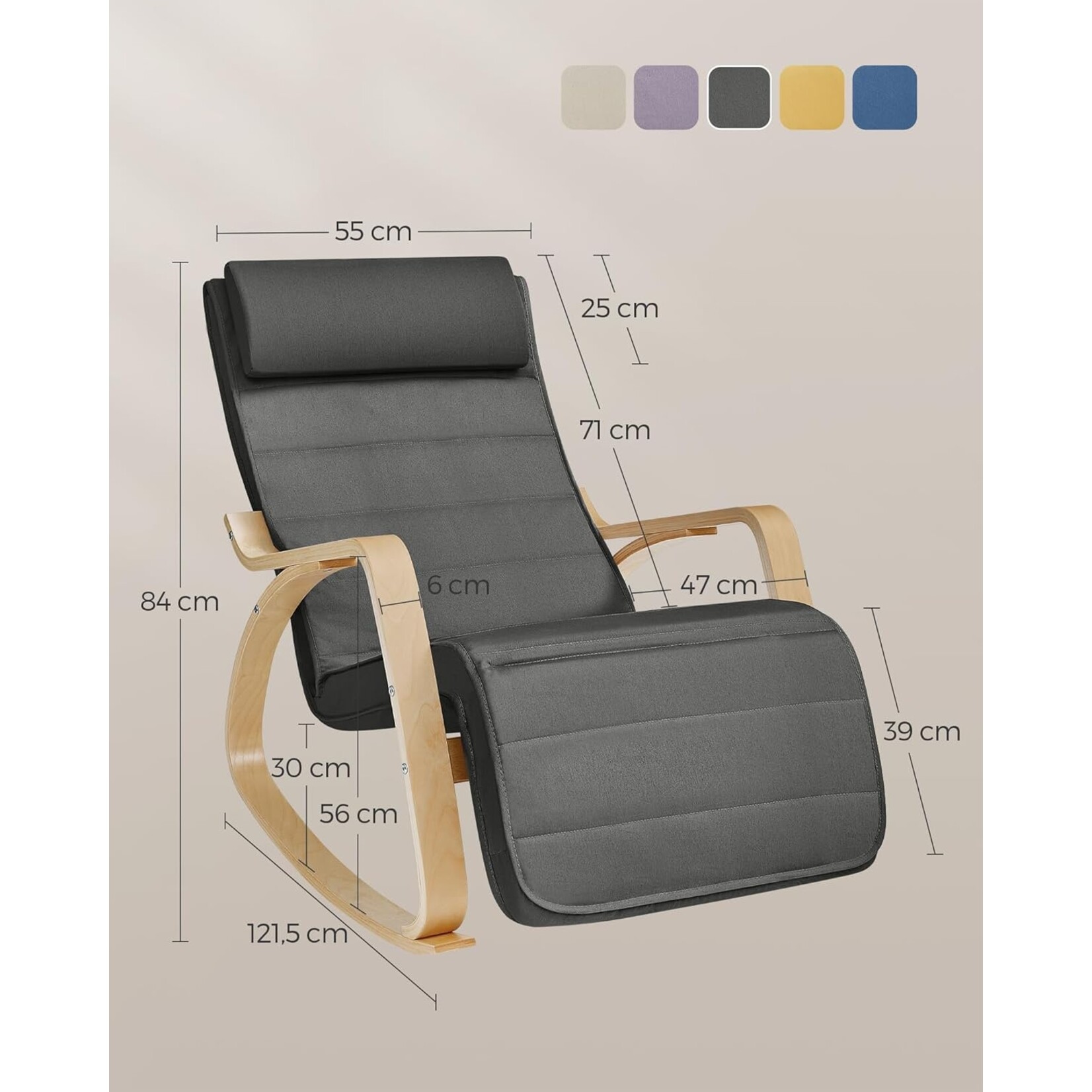 Bobbel Home Rocking chair - Relax chair - Adjustable 5 positions - Grey