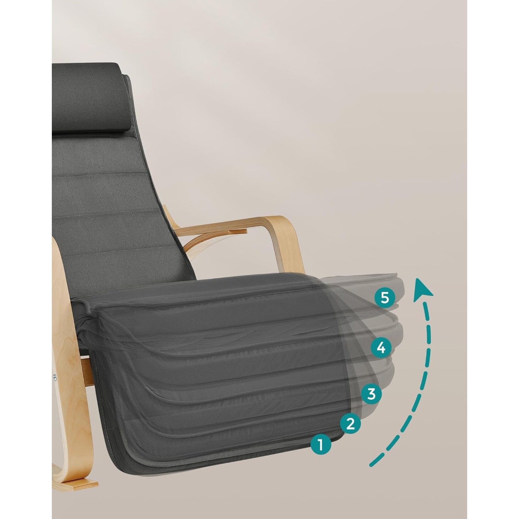 Bobbel Home Rocking chair - Relax chair - Adjustable 5 positions - Grey