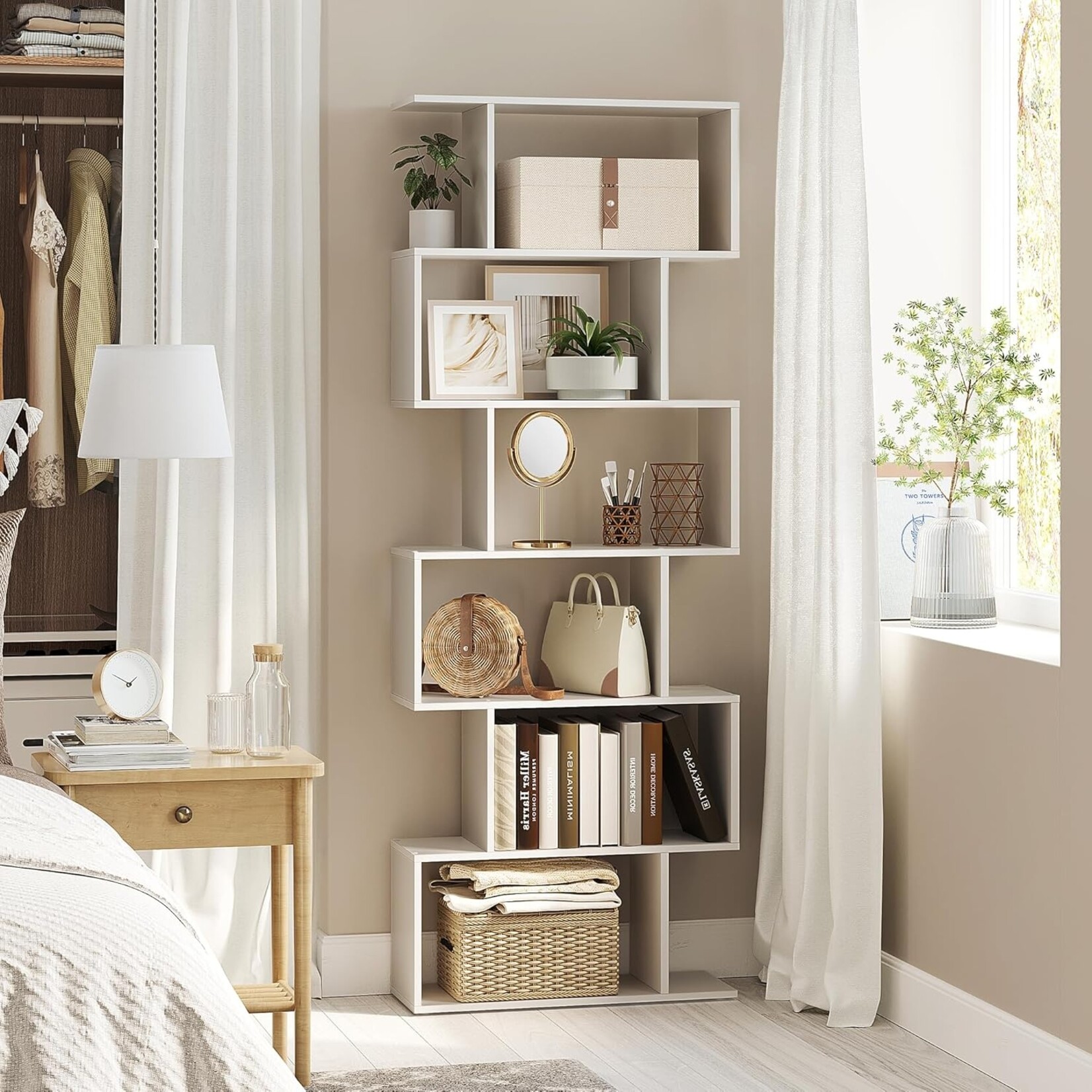 Bobbel Home Houten Boekenkast - 6 Niveaus “ Standaardplank “ Vrijstaande Kast - Boekenrek - Boekenkasten