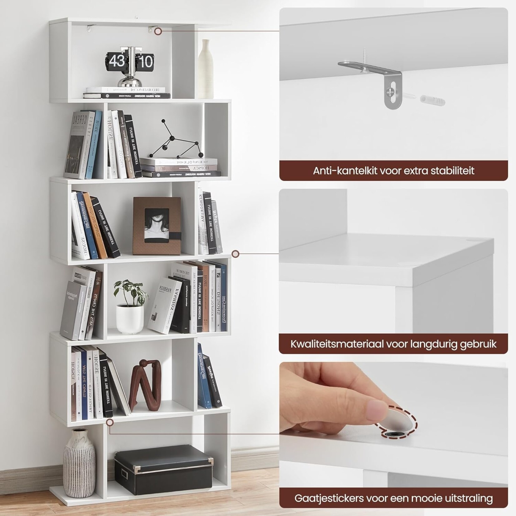 Bobbel Home Houten Boekenkast - 6 Niveaus “ Standaardplank “ Vrijstaande Kast - Boekenrek - Boekenkasten