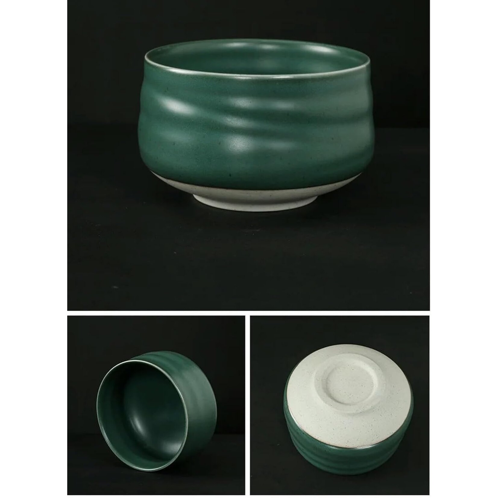 Parya Parya – Matcha Set – 8-Delig – Matcha Thee Set Compleet – Inclusief Matcha Kom – Bamboe Klopper – Klopperhouder – Zeefje – Lepel – Mat – Keramiek – Donkergroen – Luxe Geschenkdoos