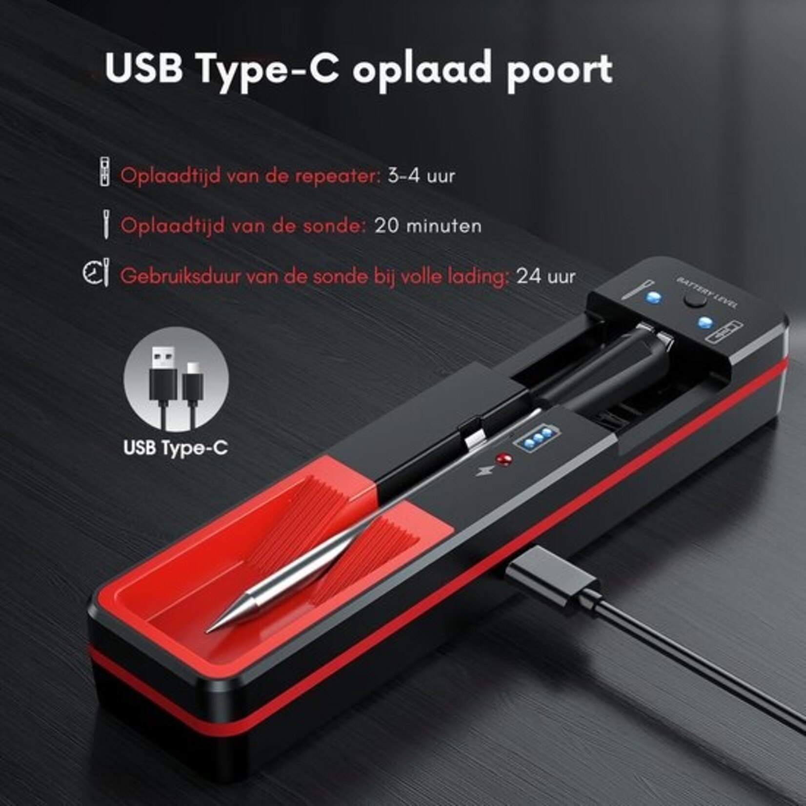 Dutch Wanted Dutch Wanted - Vleesthermometer Draadloos met App - BBQ Thermometer met Bluetooth - Oventhermometer - BBQ accesoires