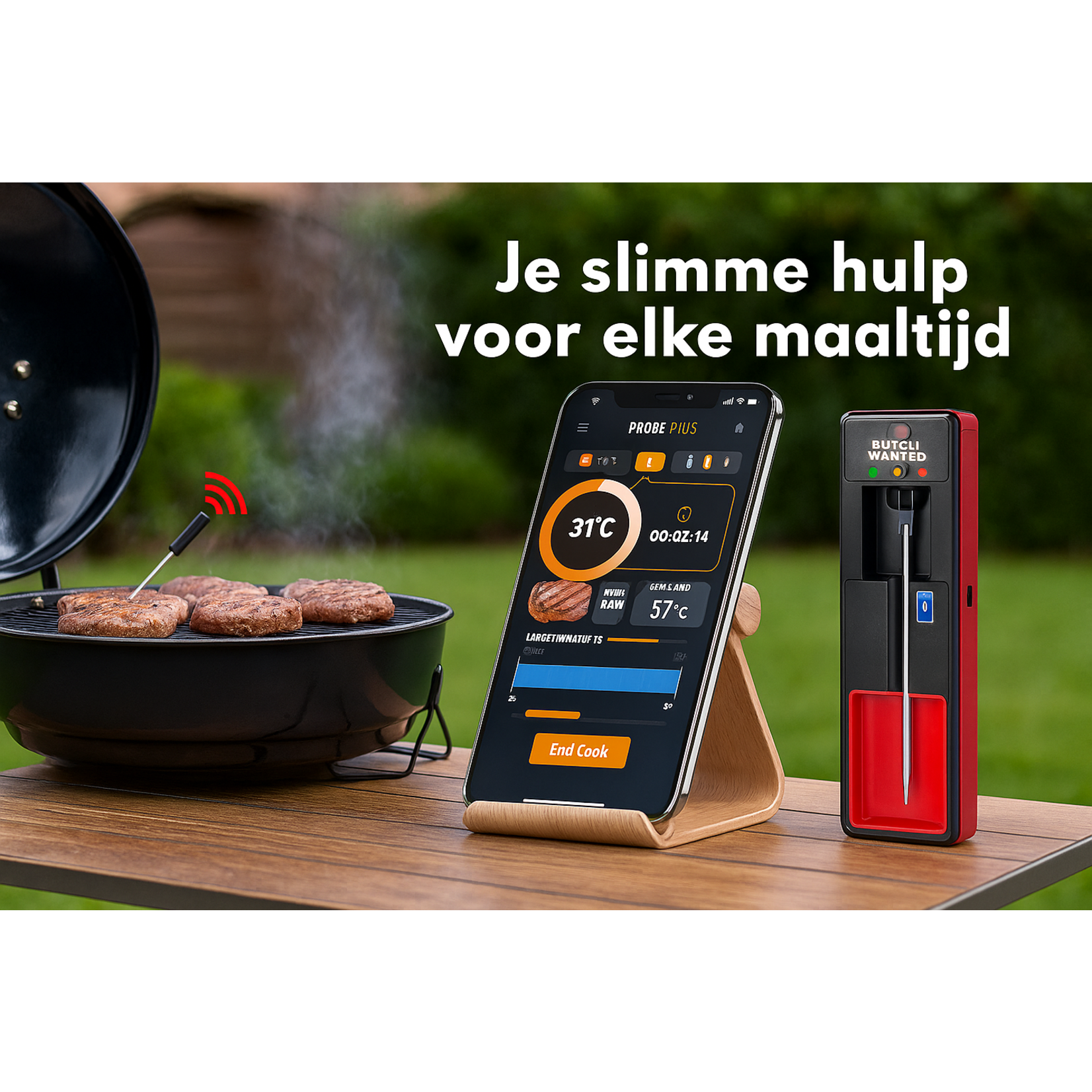 Dutch Wanted Dutch Wanted - Meat thermometer Wireless with App - BBQ Thermometer with Bluetooth - Oven thermometer - BBQ accessories