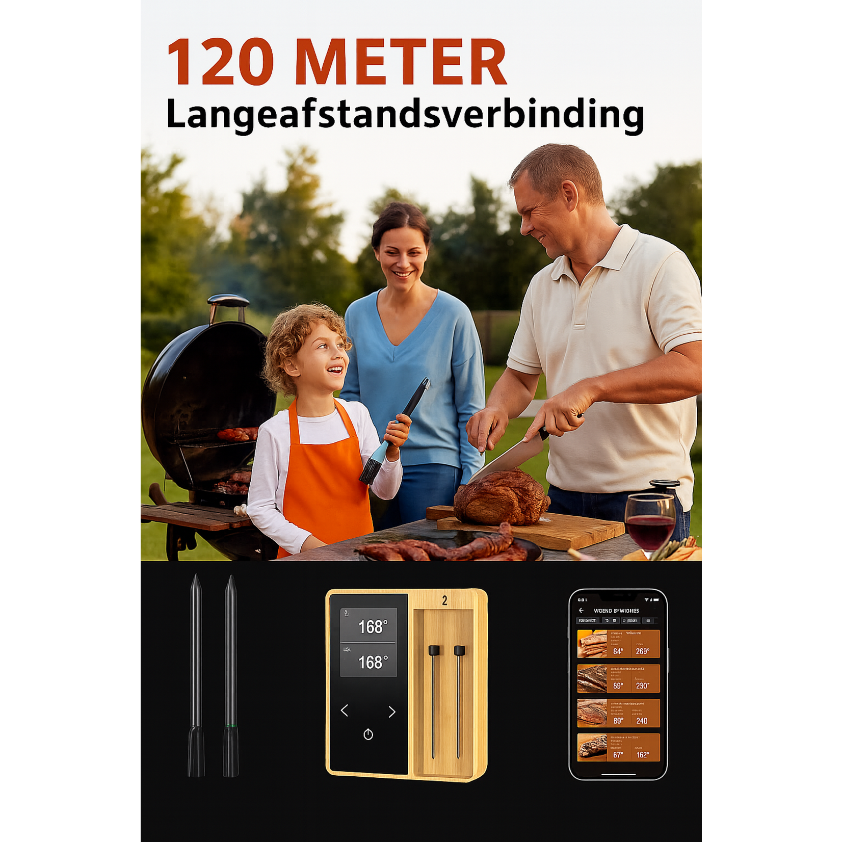 Dutch Wanted Vleesthermometer Draadloos met App - BBQ Thermometer met Bluetooth - Oventhermometer - BBQ accesoires