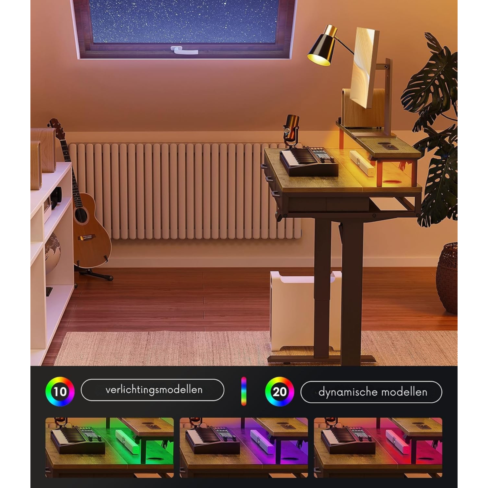 Parya Home Parya Home Elektrisch Verstelbaar Bureau 120 x 54 cm – Zwart -  Met 2 Lades, Monitorstandaard, Toetsenbordlade, LED-verlichting & 3 Geheugenstanden