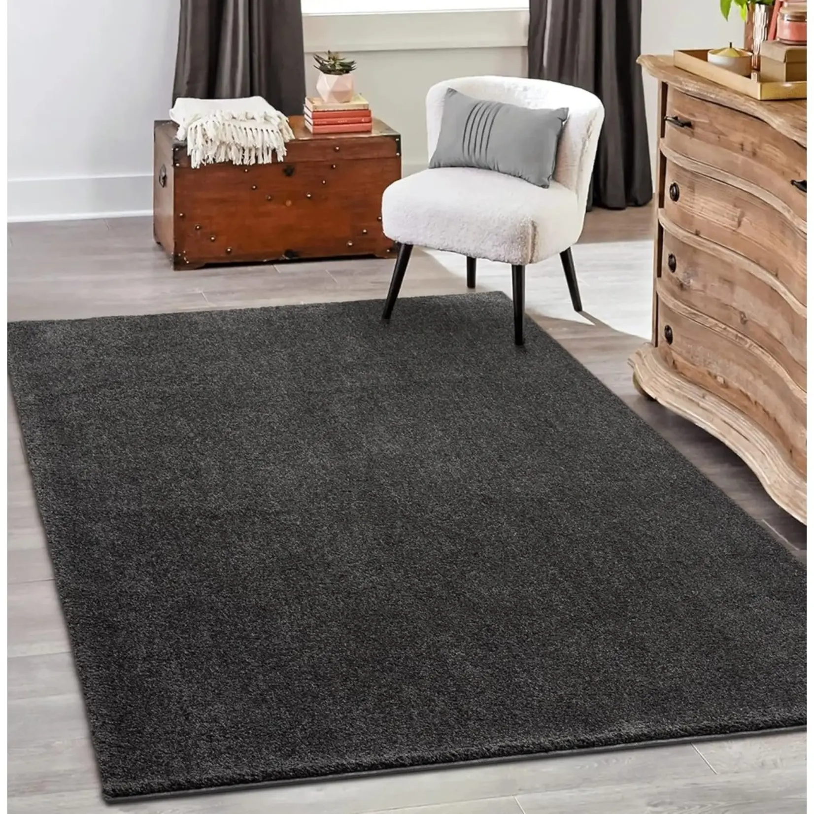 Parya Home Vloerkleed 120 x 170 cm – Parya Home – Antislip Tapijt voor Woonkamer en Slaapkamer – Machinewasbaar – Boho Stijl – antracietgrijs