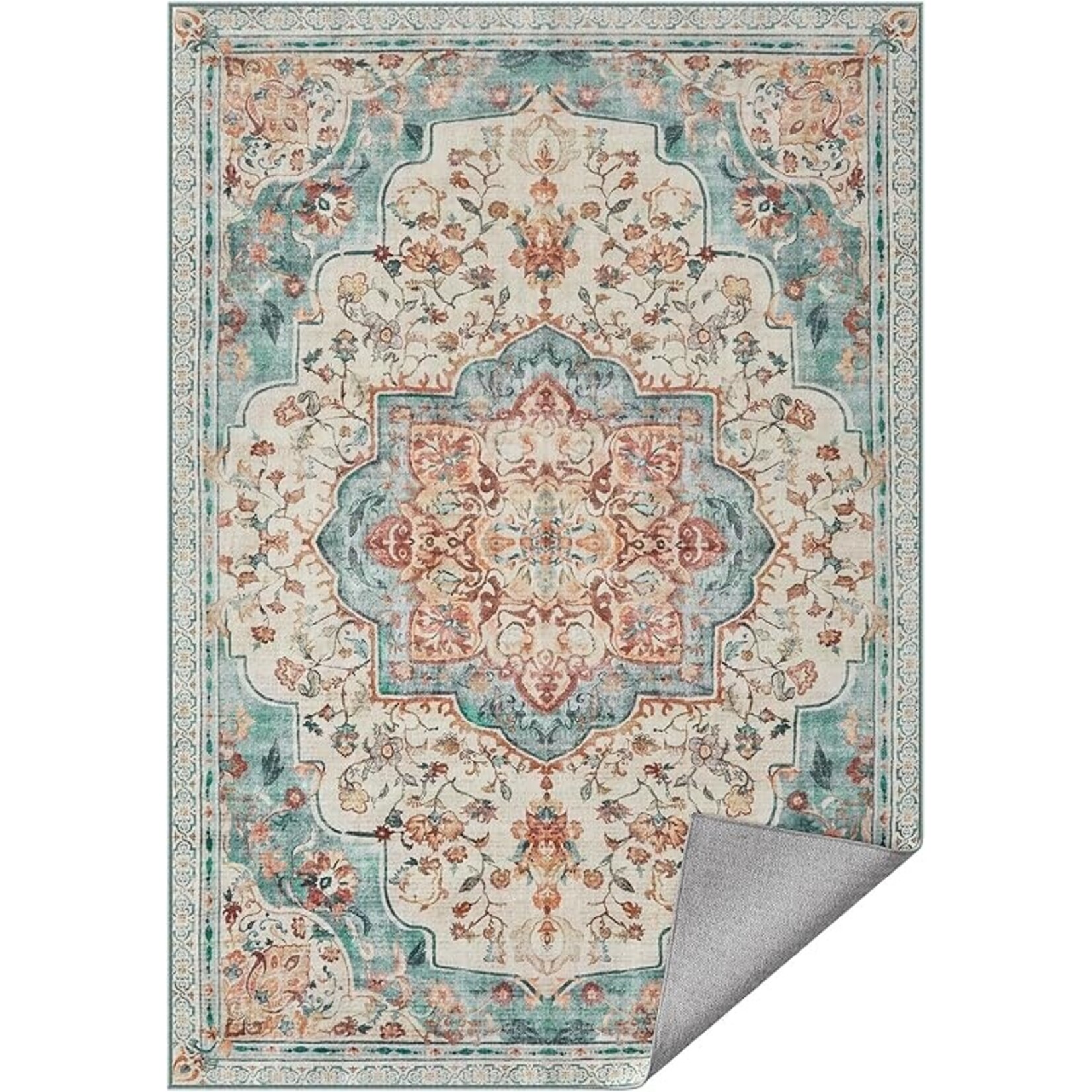 Parya Home Rug 120 x 170 cm – Parya Home – Non-slip Carpet for Living Room and Bedroom – Machine Washable – Boho Style – aqua blue