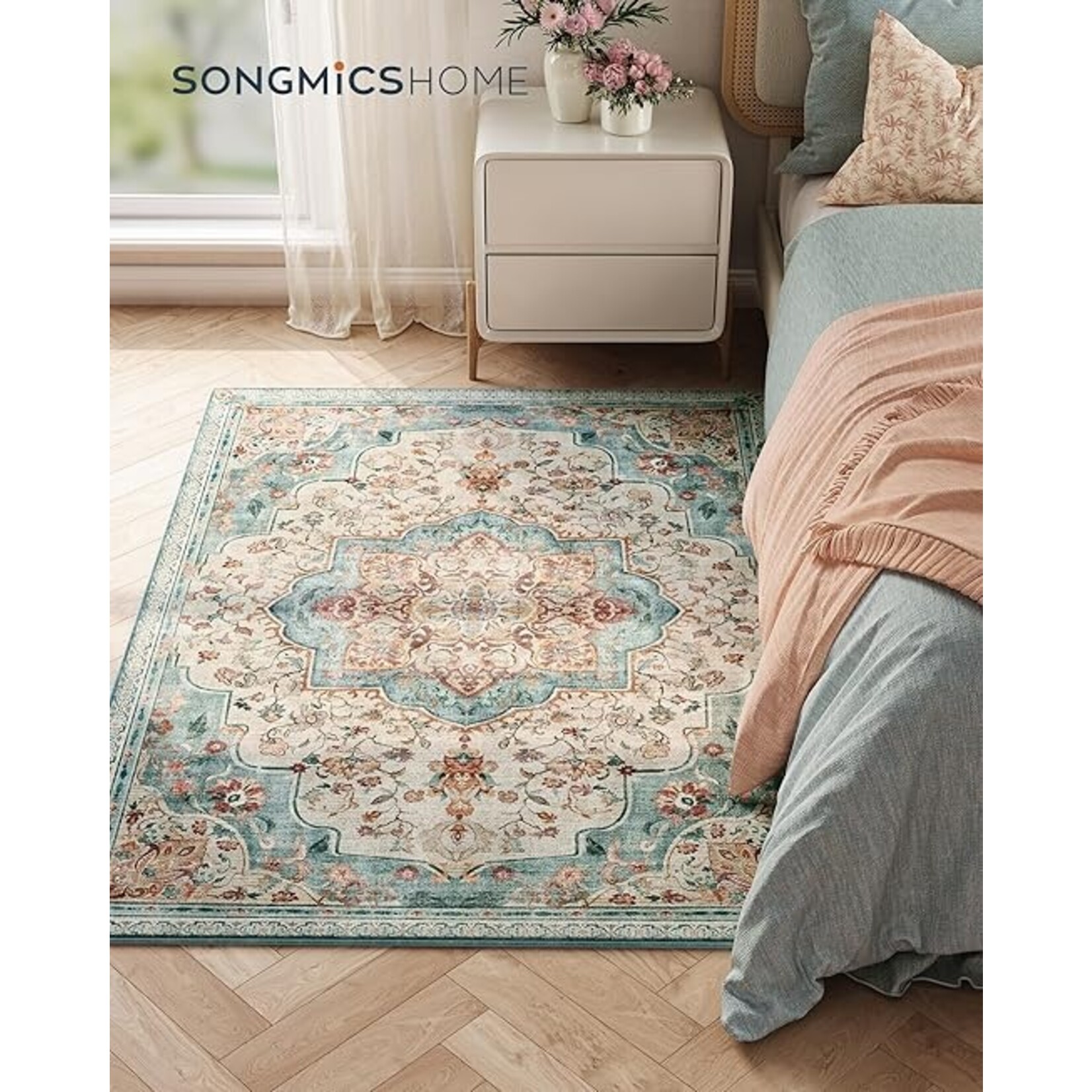 Parya Home Rug 120 x 170 cm – Parya Home – Non-slip Carpet for Living Room and Bedroom – Machine Washable – Boho Style – aqua blue