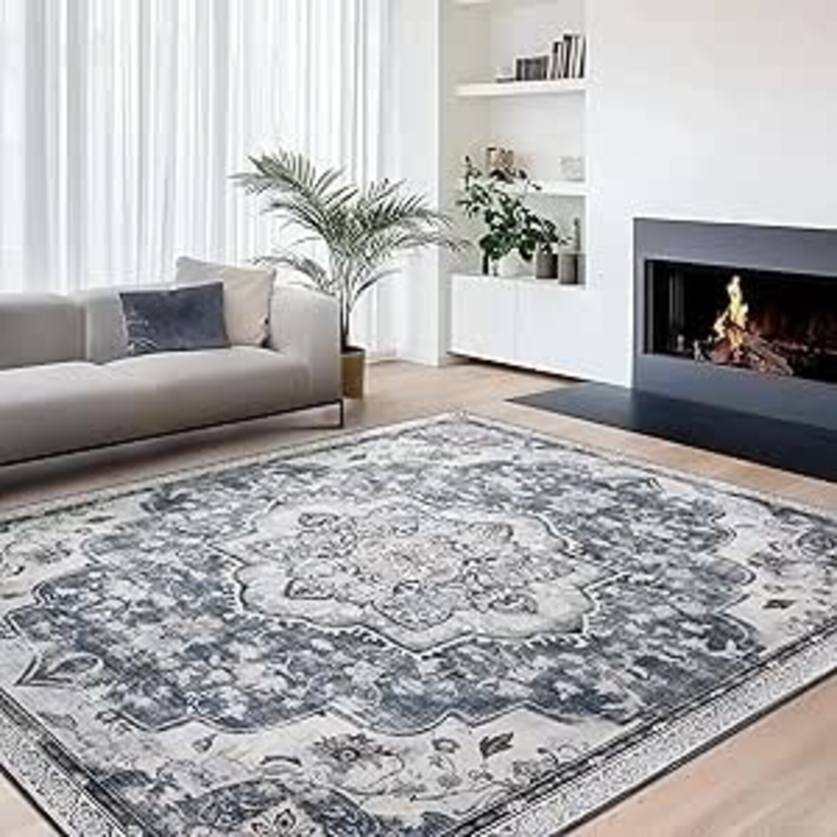 Rug 160 x 230 cm – Non-slip rug – Home decoration – For living room, bedroom, children's room – Machine washable – Boho style – Dove gray  – Parya Home