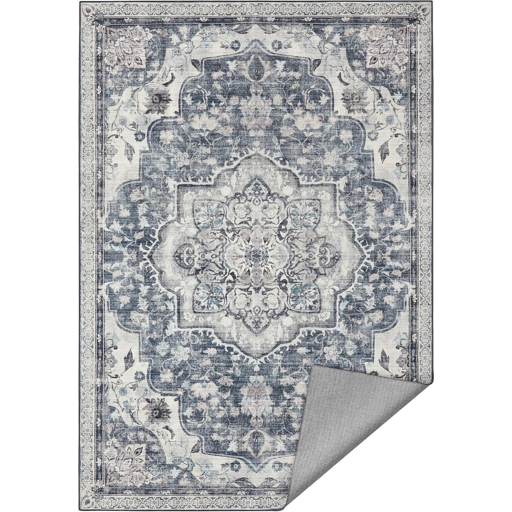 Parya Home Vloerkleed 160 x 230 cm – Antislip vloerkleed – Woondecoratie – Voor woonkamer, slaapkamer, kinderkamer – Machinewasbaar – Boho-stijl – Duifgrijs  – Parya Home