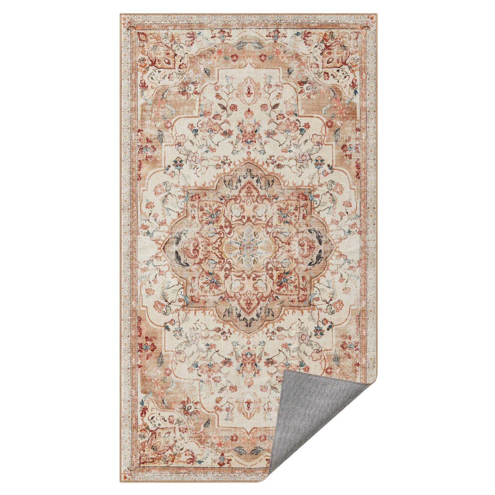 Parya Home Vloerkleed 80 x 150 cm – Antislip vloerkleed – Woondecoratie – Voor woonkamer, slaapkamer, kinderkamer – Machinewasbaar – Boho-stijl – Cappuccino Beige  – Parya Home