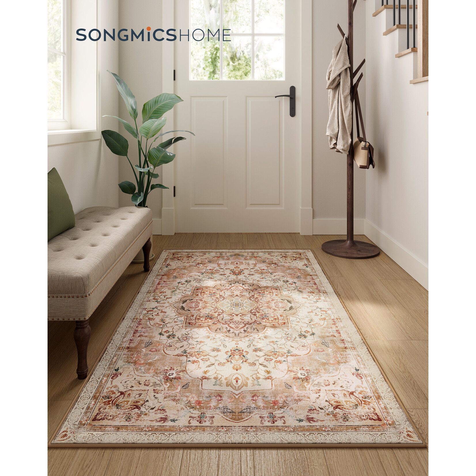 Vloerkleed 80 x 150 cm – Antislip vloerkleed – Woondecoratie – Voor woonkamer, slaapkamer, kinderkamer – Machinewasbaar – Boho-stijl – Cappuccino Beige  – Parya Home
