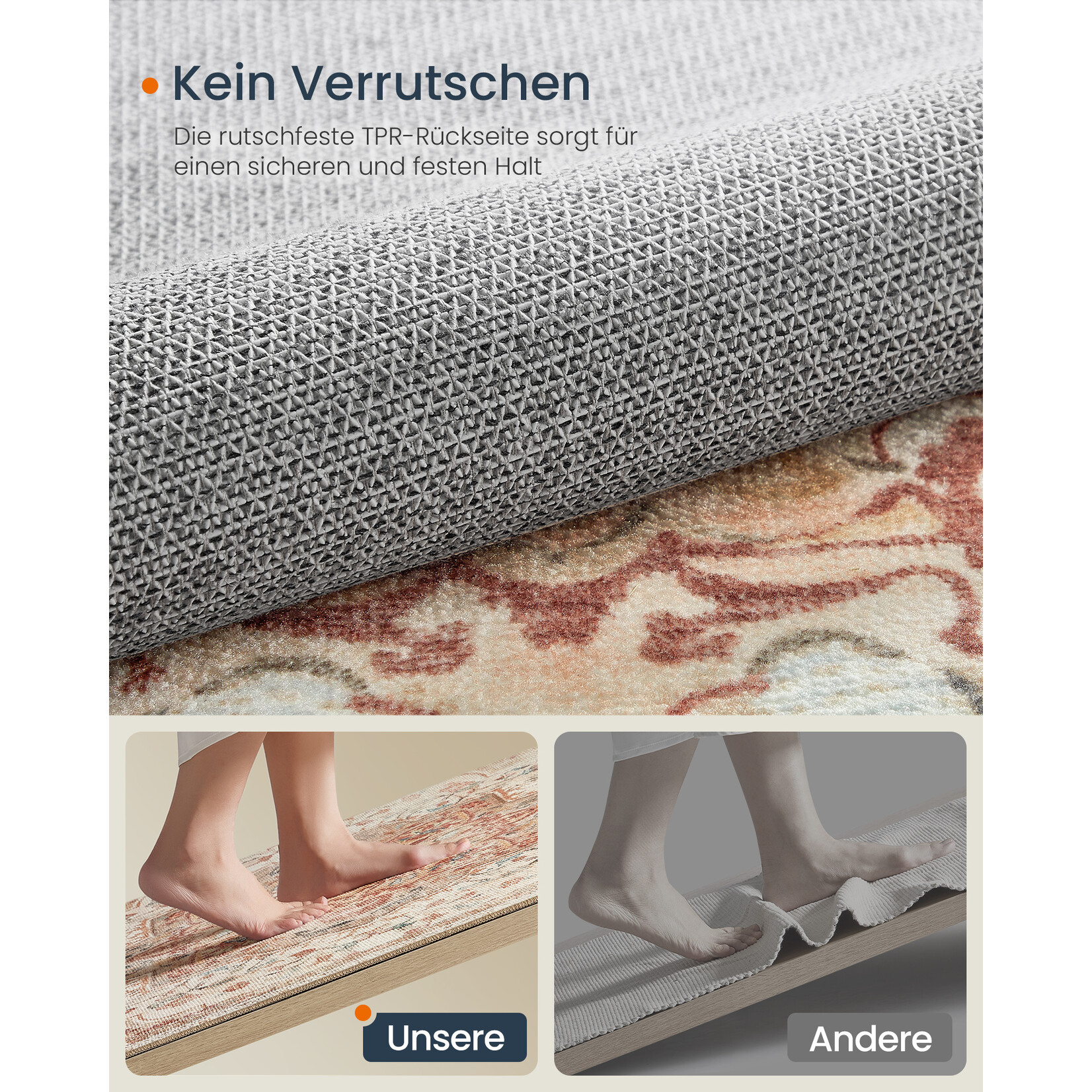 Vloerkleed 80 x 150 cm – Antislip vloerkleed – Woondecoratie – Voor woonkamer, slaapkamer, kinderkamer – Machinewasbaar – Boho-stijl – Cappuccino Beige  – Parya Home