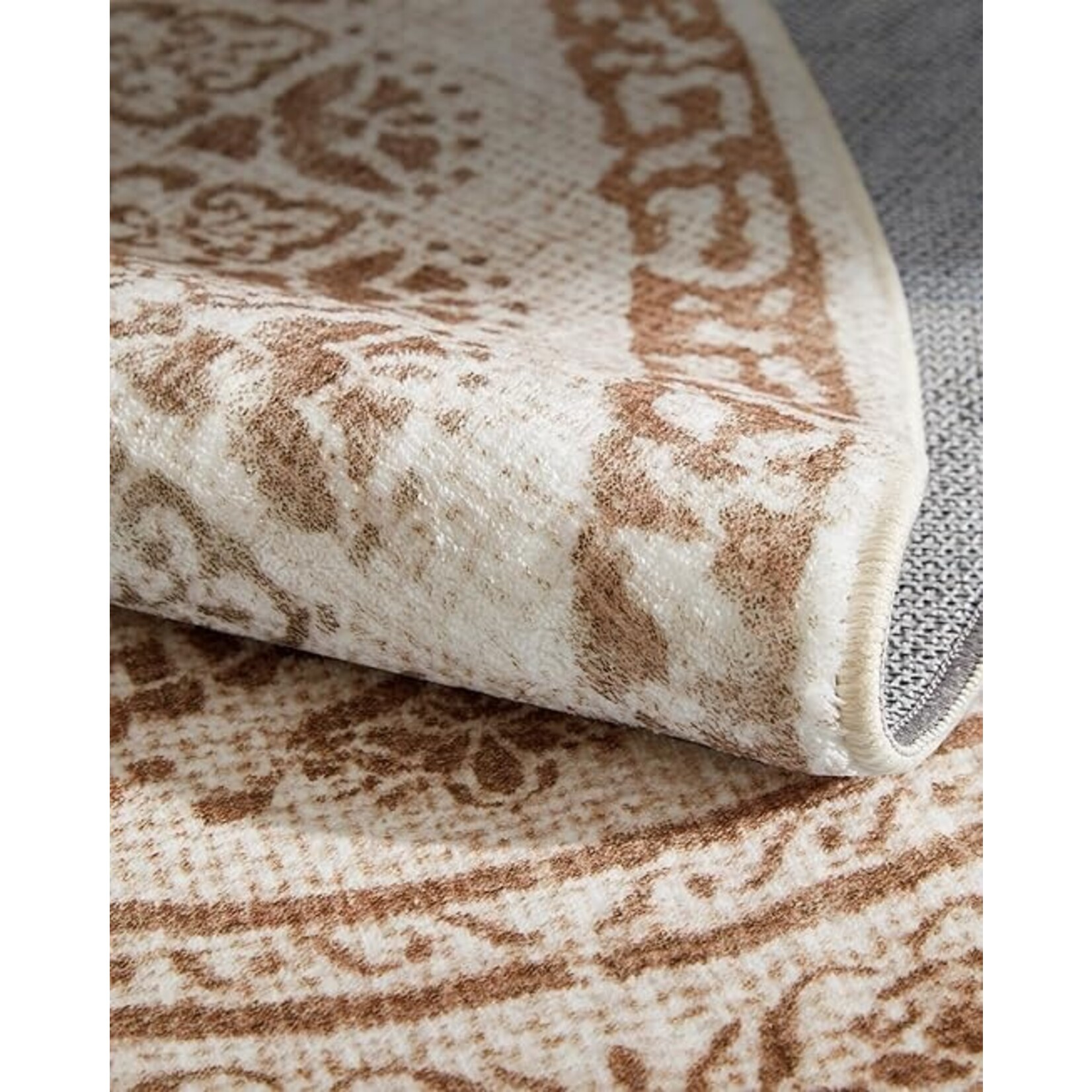 Parya Home Parya Home Rond Vloerkleed Diameter 120 cm – Antislip Tapijt – Voor Woonkamer, Slaapkamer, Onder Fauteuil – Machinewasbaar – Boho Stijl – Cappuccino Beige