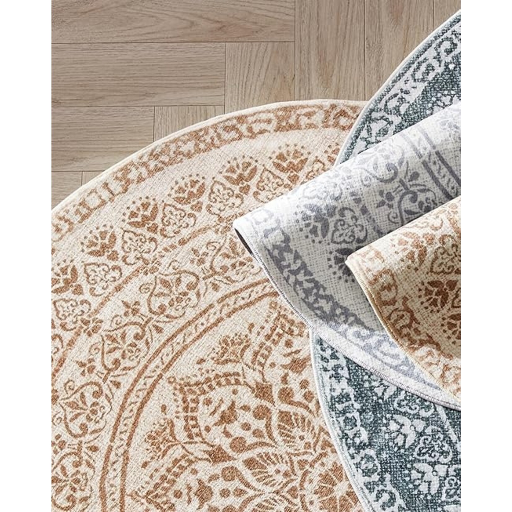 Parya Home Parya Home Rond Vloerkleed Diameter 120 cm – Antislip Tapijt – Voor Woonkamer, Slaapkamer, Onder Fauteuil – Machinewasbaar – Boho Stijl – Cappuccino Beige