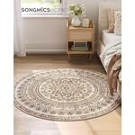 Parya Home Parya Home Round Rug Diameter 120 cm – Non-slip Carpet – For Living Room, Bedroom, Under Armchair – Machine Washable – Boho Style – Cappuccino Beige