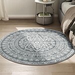 Parya Home Parya Home Round Rug Diameter 120 cm – Non-slip Carpet – For Living Room, Bedroom, Under Armchair – Machine Washable – Boho Style – Anthracite Gray