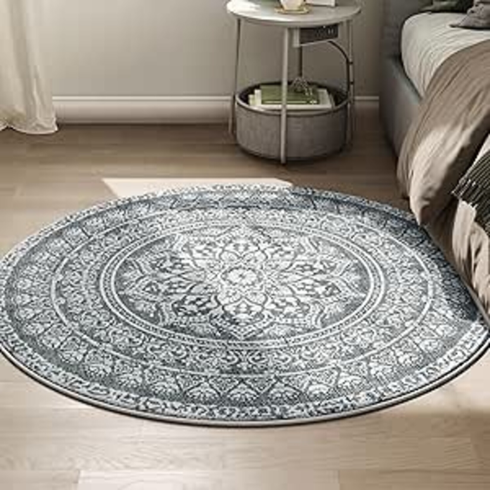 Parya Home Parya Home Round Rug Diameter 120 cm – Non-slip Carpet – For Living Room, Bedroom, Under Armchair – Machine Washable – Boho Style – Anthracite Gray