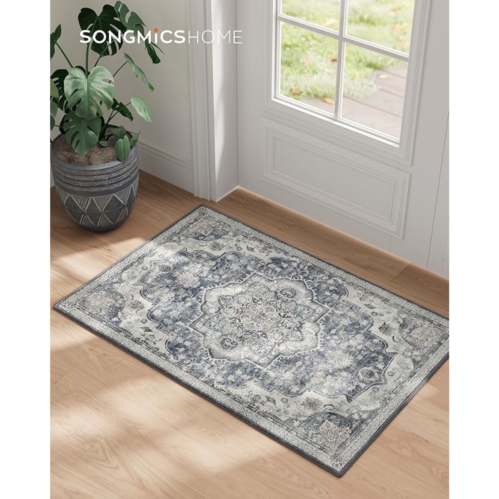 Parya Home Vloerkleed - 61x 92cm  – Antislip Tapijt – Huisdecoratie – Voor Woonkamer, Slaapkamer, Kinderkamer – Machinewasbaar – Boho Stijl – Lichtgrijs – Parya Home