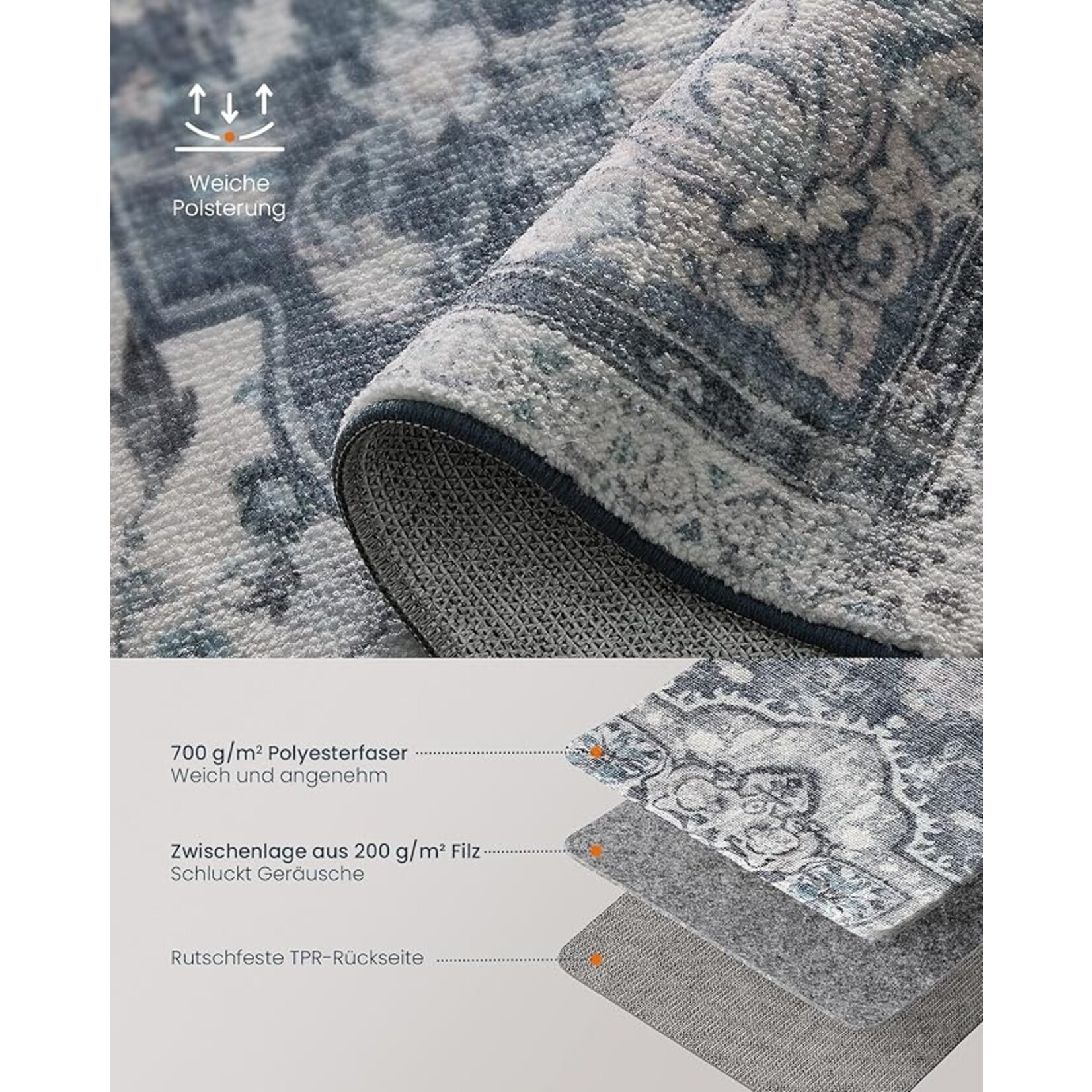 Parya Home Vloerkleed - 61x 92cm  – Antislip Tapijt – Huisdecoratie – Voor Woonkamer, Slaapkamer, Kinderkamer – Machinewasbaar – Boho Stijl – Lichtgrijs – Parya Home