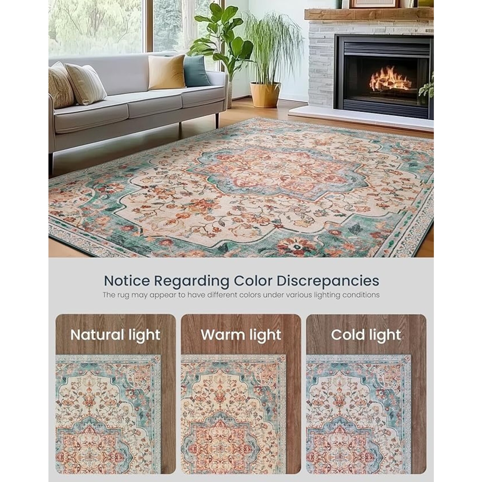 Parya Home Rug - 92 x 153 cm – Non-slip Carpet – Home Decoration – For Living Room, Bedroom, Children's Room – Machine Washable – Boho Style – Aquamarine – Parya Home