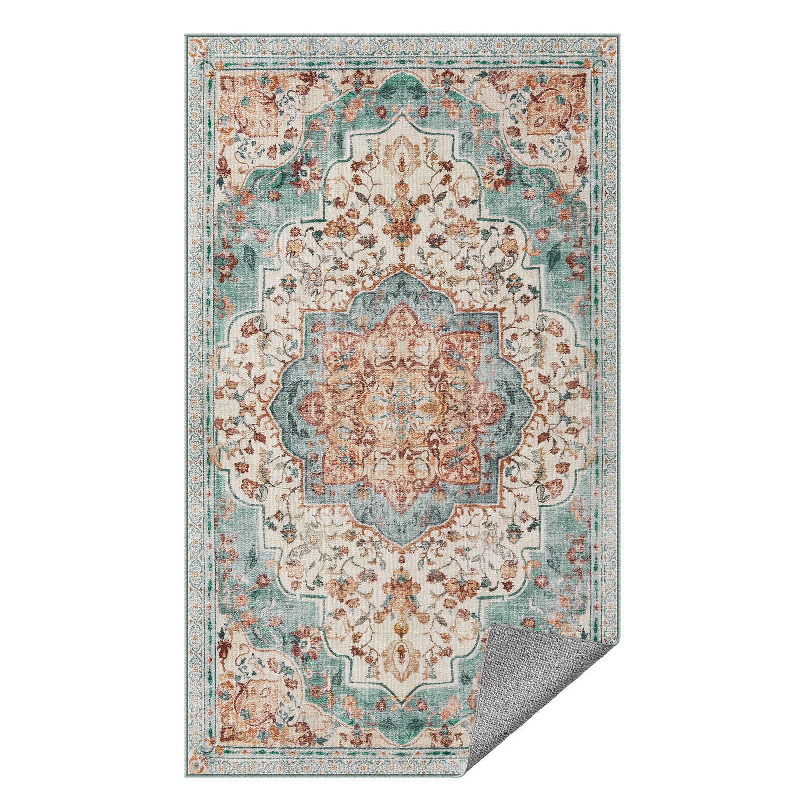 Parya Home Vloerkleed - 92 x 153cm  – Antislip Tapijt – Huisdecoratie – Voor Woonkamer, Slaapkamer, Kinderkamer – Machinewasbaar – Boho Stijl –Aquamarijn– Parya Home