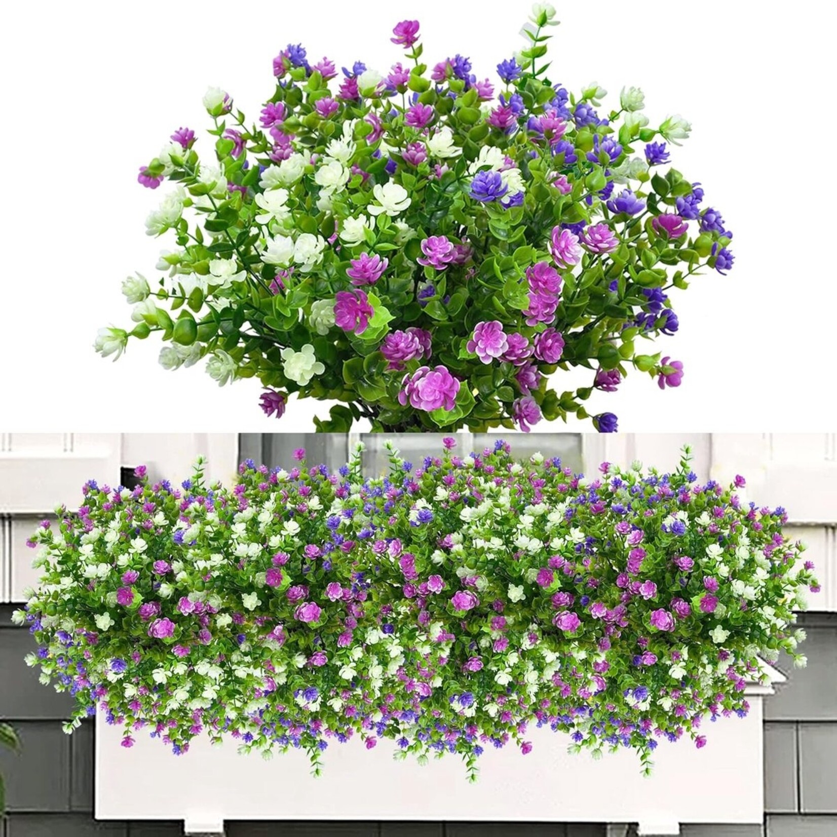 6 bunches of artificial flowers, balcony, artificial flowers, weatherproof, artificial plants, outdoor, flower bouquet, plants, UV-resistant, balcony plants, perfect for balcony boxes, indoor, outdoor, garden, outdoor (type A)