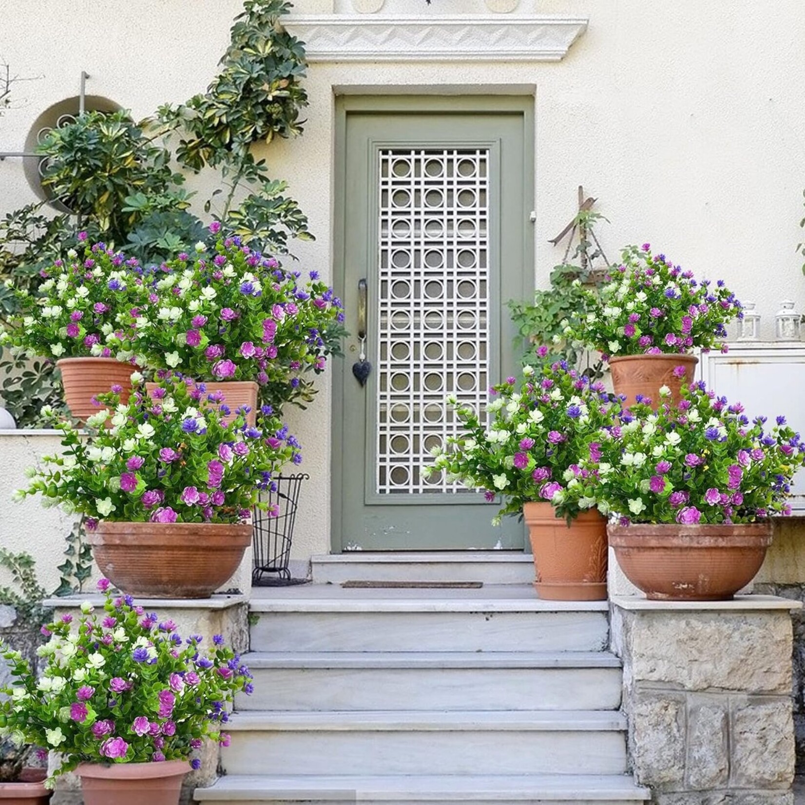 6 bunches of artificial flowers, balcony, artificial flowers, weatherproof, artificial plants, outdoor, flower bouquet, plants, UV-resistant, balcony plants, perfect for balcony boxes, indoor, outdoor, garden, outdoor (type A)