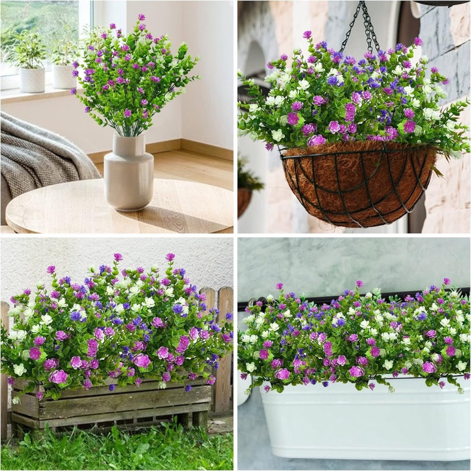 6 bunches of artificial flowers, balcony, artificial flowers, weatherproof, artificial plants, outdoor, flower bouquet, plants, UV-resistant, balcony plants, perfect for balcony boxes, indoor, outdoor, garden, outdoor (type A)