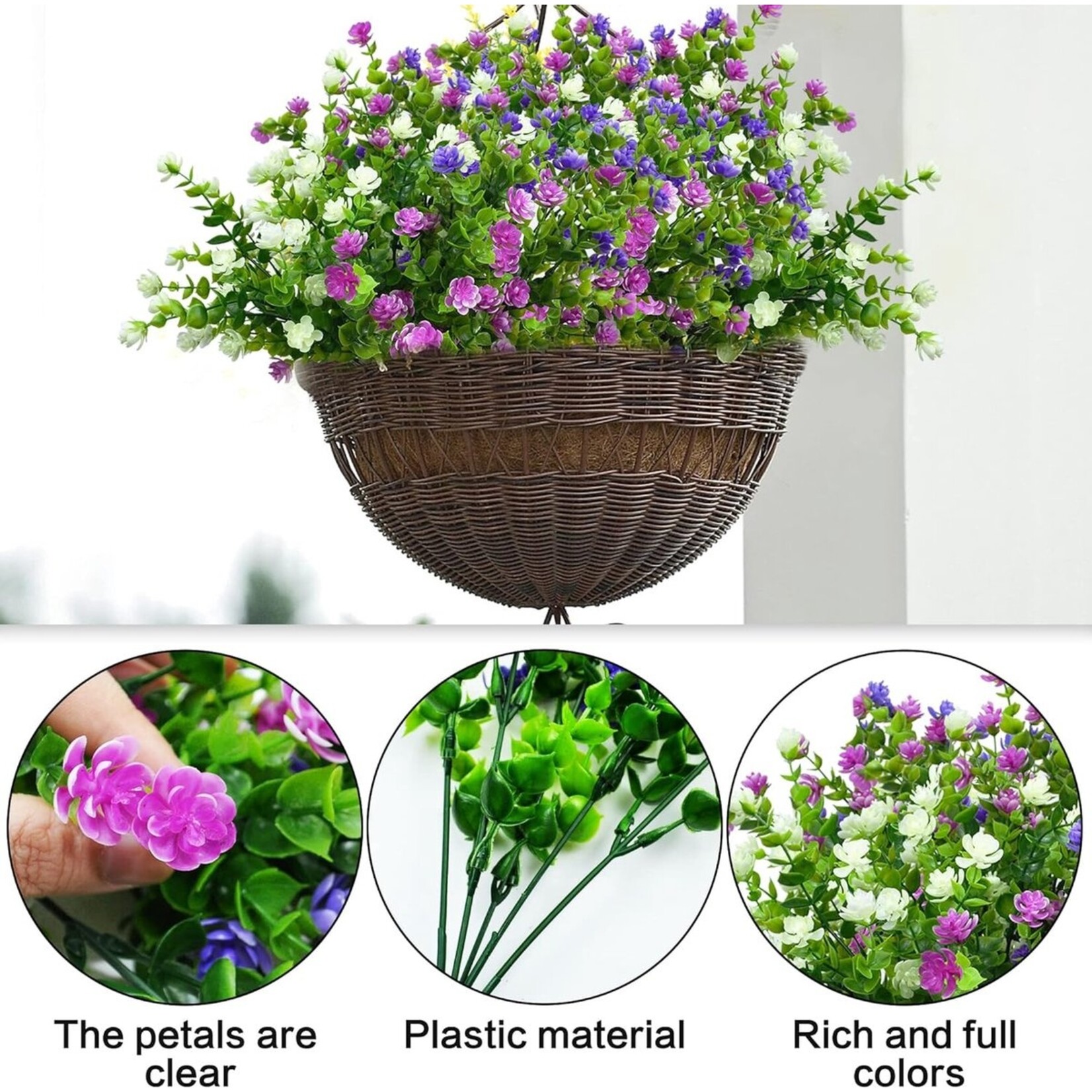 Parya Home 6 bunches of artificial flowers, balcony, artificial flowers, weatherproof, artificial plants, outdoor, flower bouquet, plants, UV-resistant, balcony plants, perfect for balcony boxes, indoor, outdoor, garden, outdoor (type A)