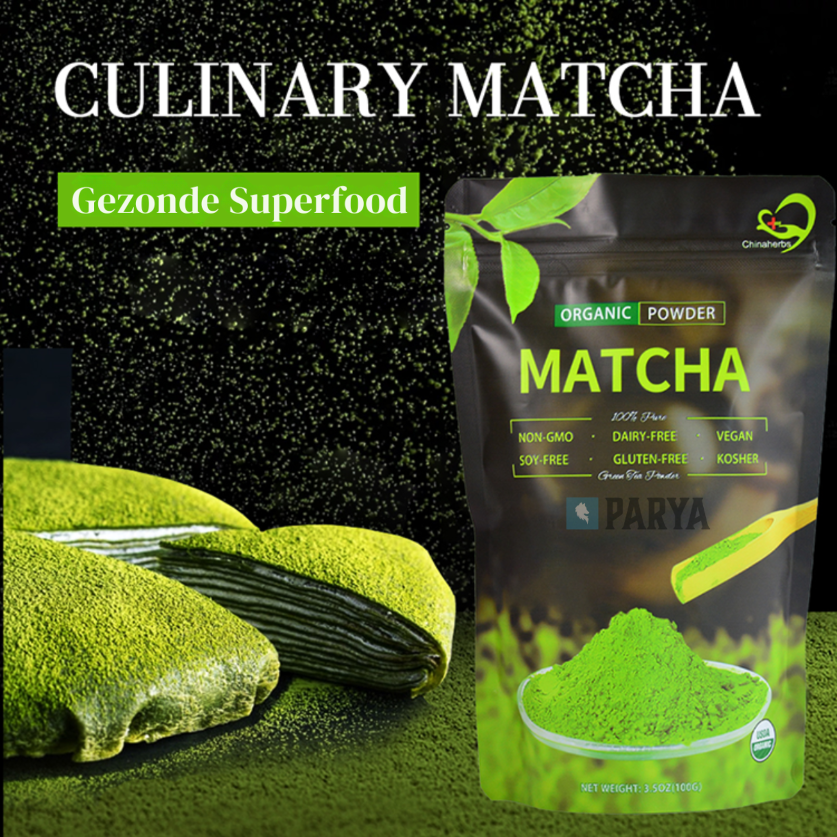 Parya Parya Matcha Powder - 100 grams - Rich in Antioxidants - Matcha Powder - Green Tea - Matcha Tea - Matcha Latte - Matcha Coffee
