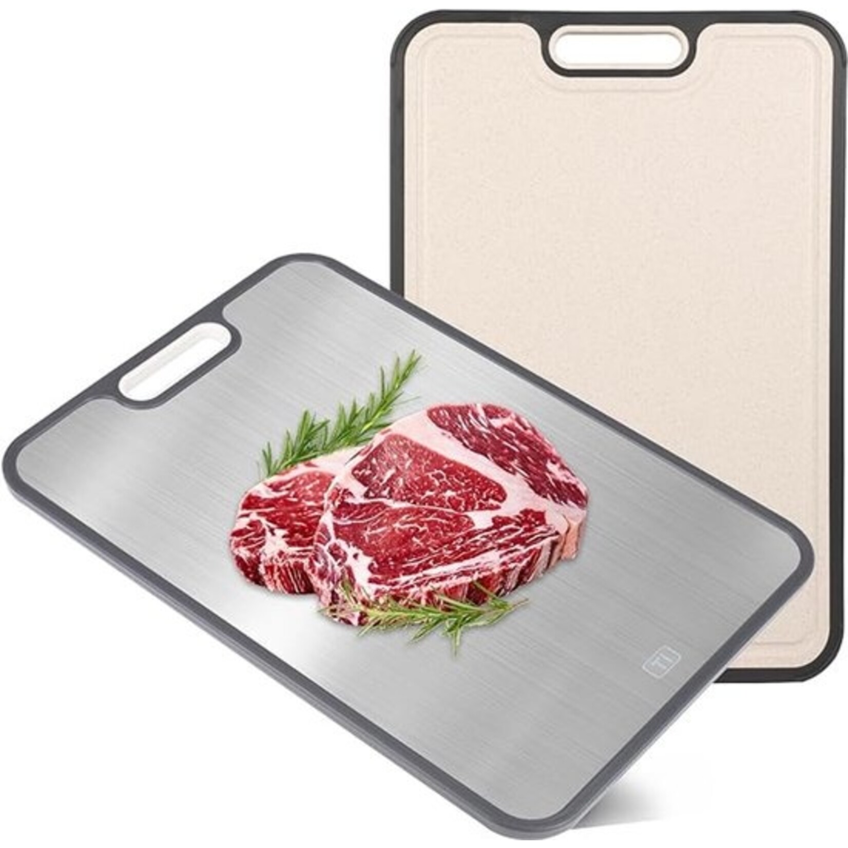 Dutch Wanted - 100% RVS Snijplank Dubbelzijdig met Tarwevezel kant - Vermijd Microplastics - Hygiene - Raspfunctie - Cutting Board - Vaatwasserbestendig - Antislip