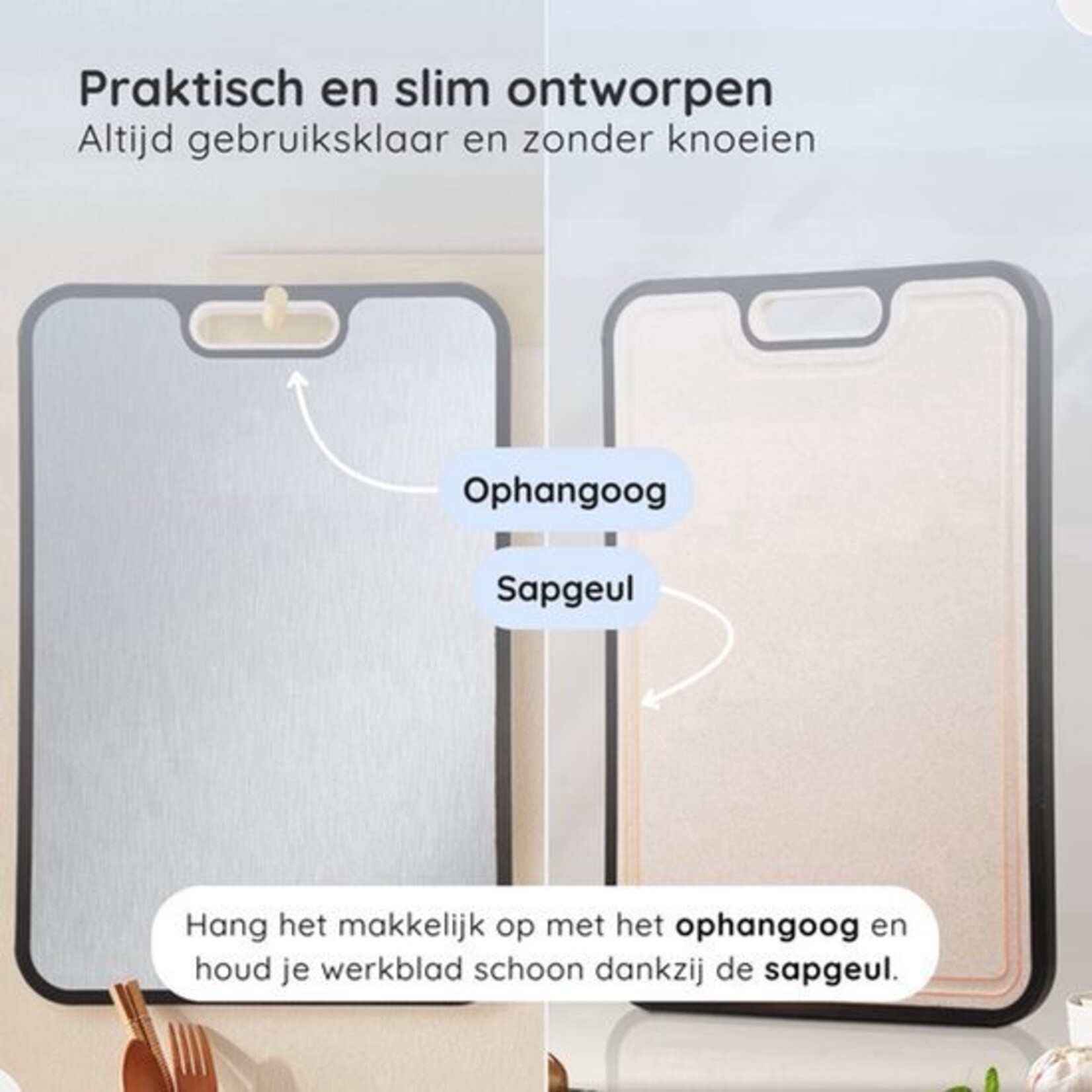 Dutch Wanted - 100% RVS Snijplank Dubbelzijdig met Tarwevezel kant - Vermijd Microplastics - Hygiene - Raspfunctie - Cutting Board - Vaatwasserbestendig - Antislip
