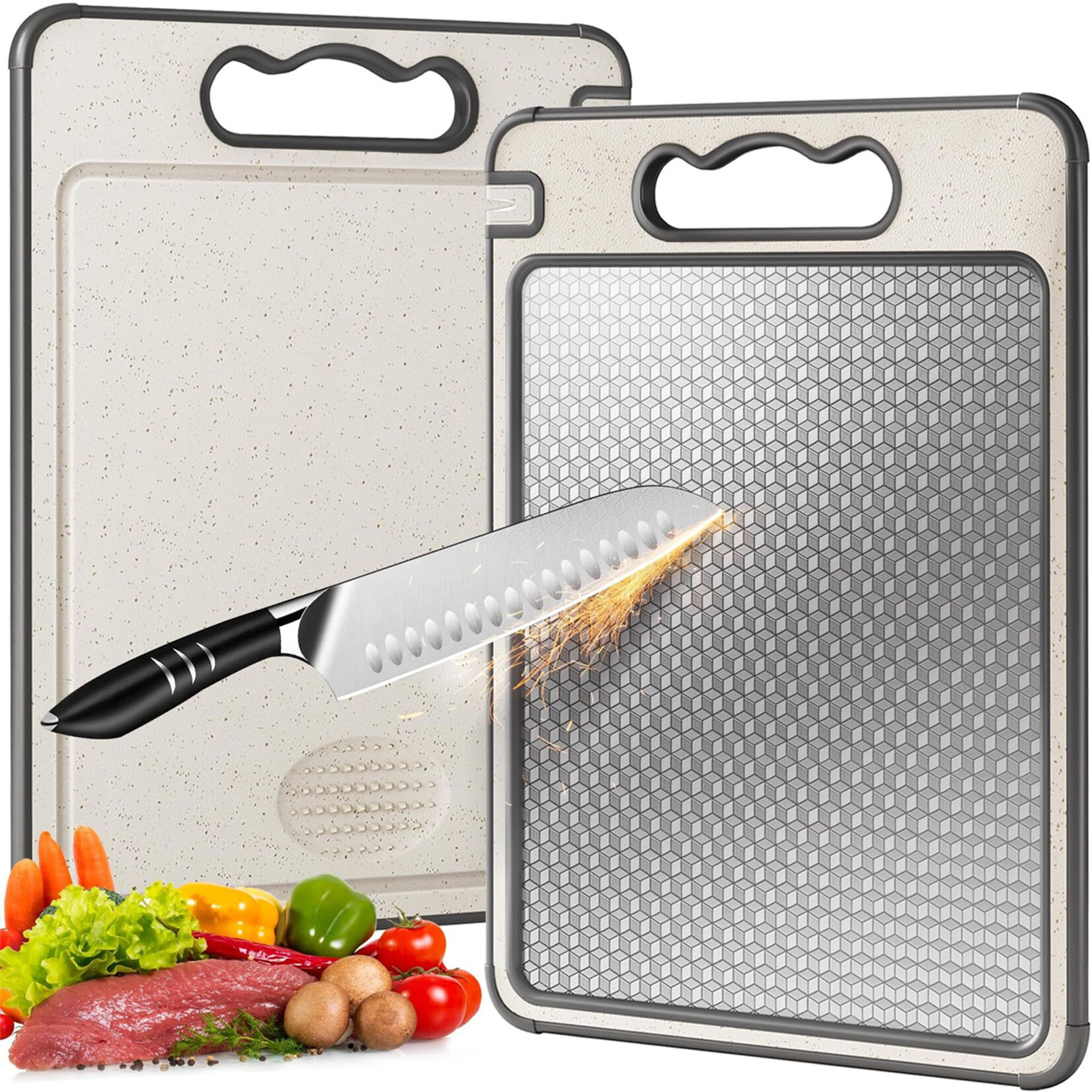 Dutch Wanted Dutch Wanted Stainless Steel Cutting Board - Stainless Steel Cutting Board - Double-sided Function - Cutting Board - Dishwasher Safe - Non-Slip Material - Stainless Steel Side with Wheat Fibre Side - Avoid Microplastics - Hygiene - BPA Free