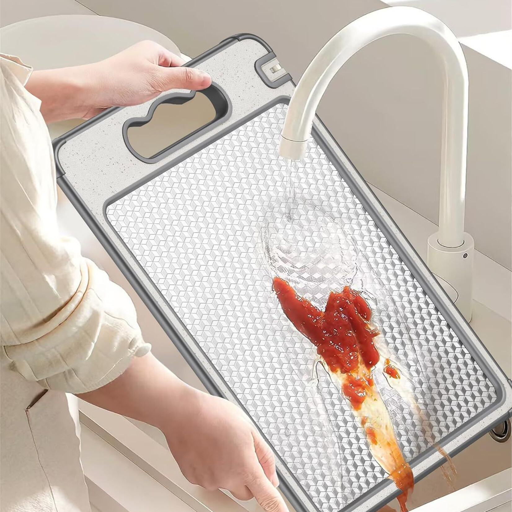 Dutch Wanted Dutch Wanted Roestvrijstalen Snijplank - RVS Snijplank - Dubbelaspfunctie - Cutting Board - Vaatwasserbestendig - Antislip Materiaal - RVS zijdig met Tarwevezel kant - Vermijd Microplastics - Hygiene - BPA Vrij