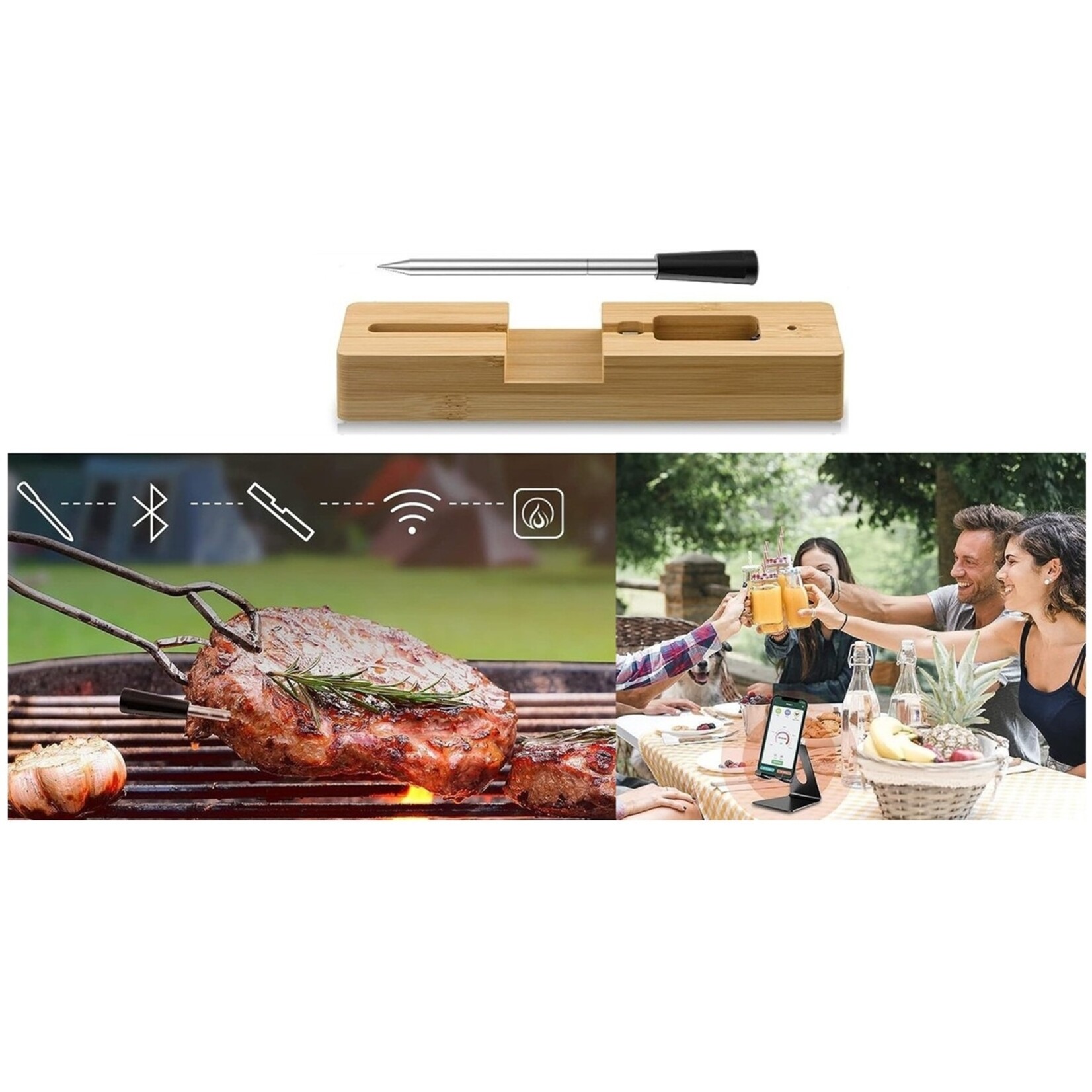 Bobbel Home Meat thermometer Wireless with App - BBQ Thermometer with Bluetooth - Oven thermometer - BBQ accessories - stainless steel - BLACK