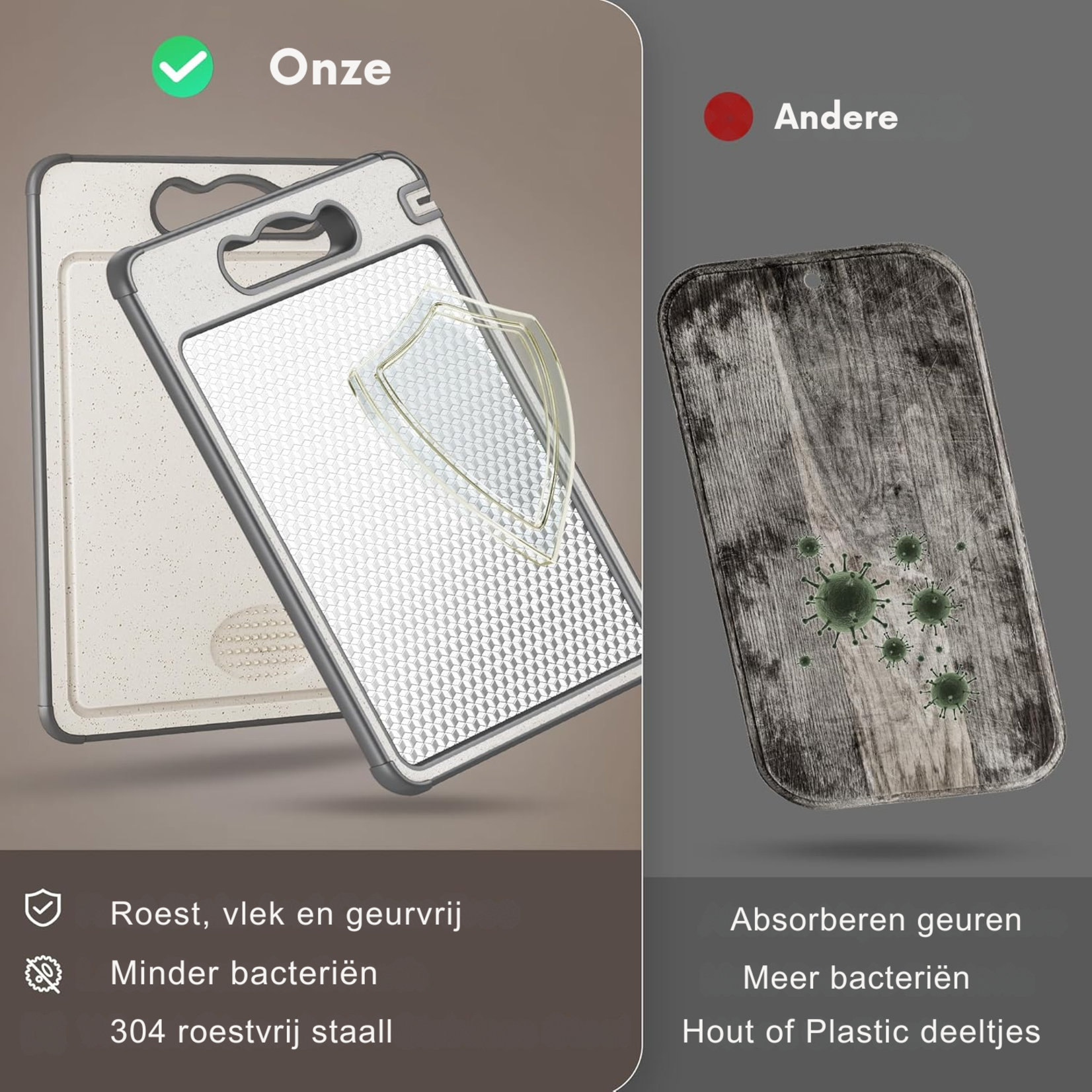 Dutch Wanted Dutch Wanted Roestvrijstalen Snijplank - RVS Snijplank - Dubbelaspfunctie - Cutting Board - Vaatwasserbestendig - Antislip Materiaal - RVS zijdig met Tarwevezel kant - Vermijd Microplastics - Hygiene - BPA Vrij