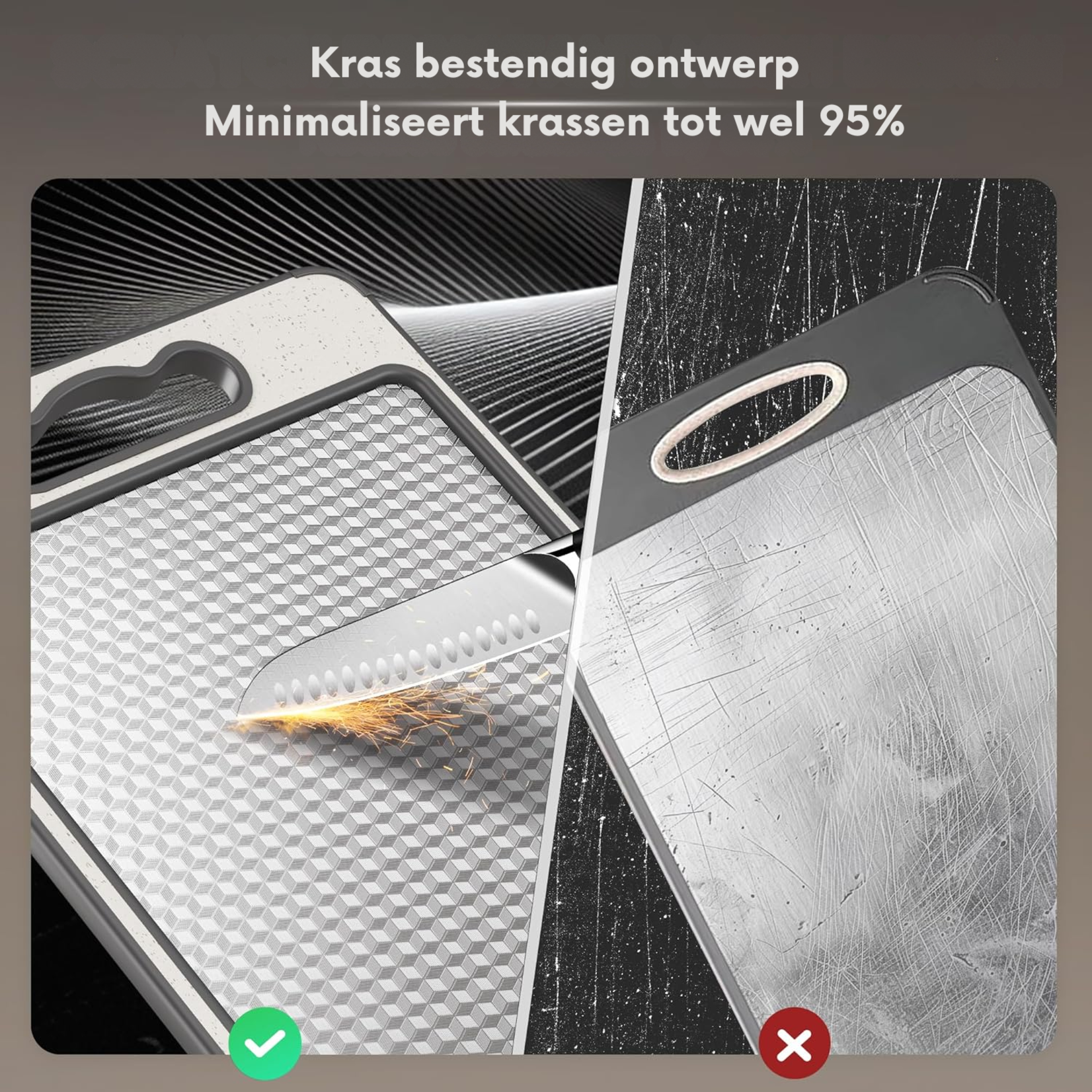 Dutch Wanted Dutch Wanted Stainless Steel Cutting Board - Stainless Steel Cutting Board - Double-sided Function - Cutting Board - Dishwasher Safe - Non-Slip Material - Stainless Steel Side with Wheat Fibre Side - Avoid Microplastics - Hygiene - BPA Free