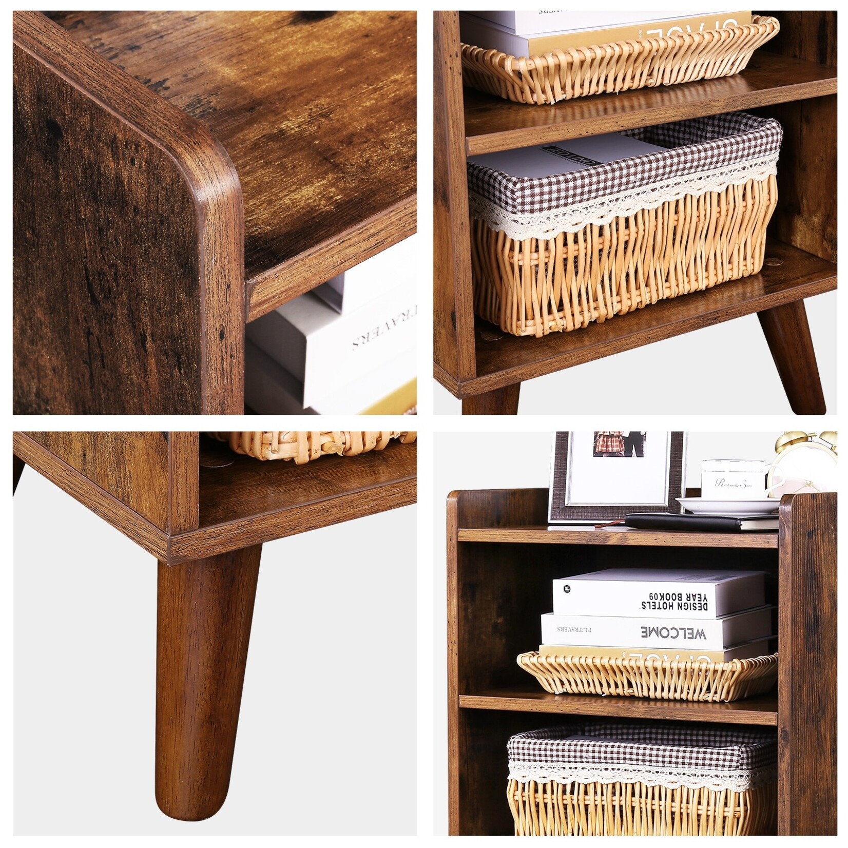 Parya Home Elegant & Versatile: Parya Home Bedside Table with 3 Open Shelves