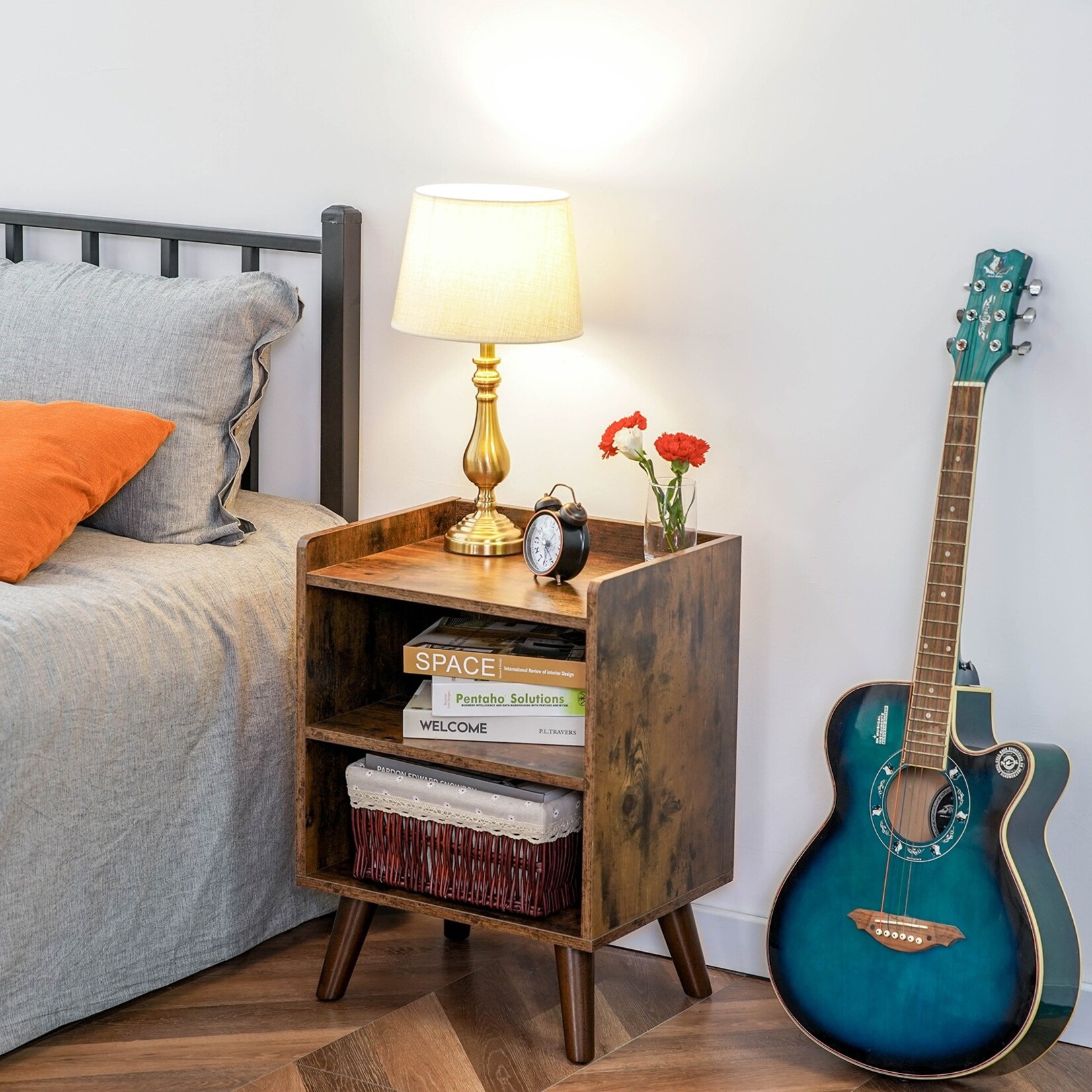 Parya Home Elegant & Versatile: Parya Home Bedside Table with 3 Open Shelves