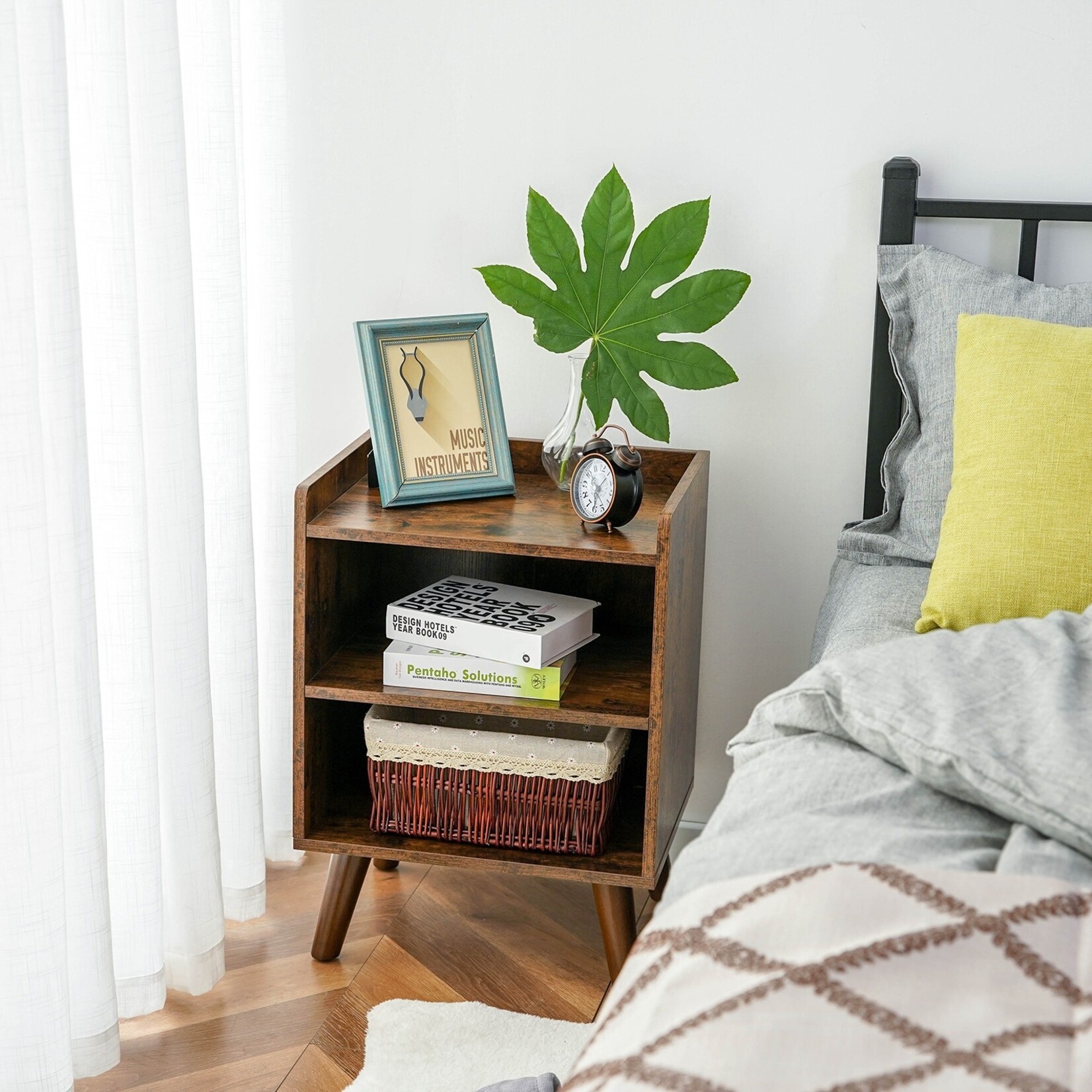 Parya Home Elegant & Versatile: Parya Home Bedside Table with 3 Open Shelves