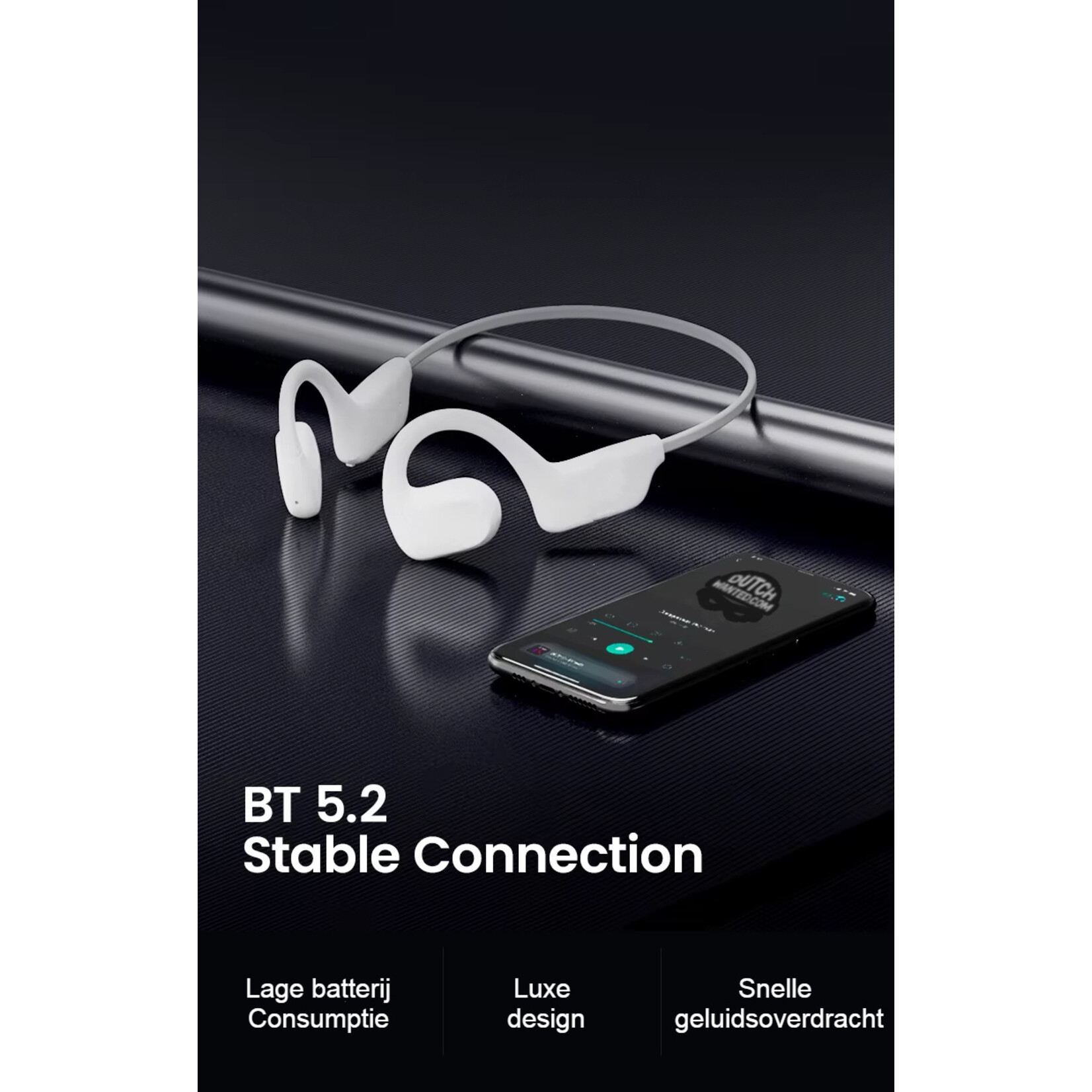 Dutch Wanted Dutch Wanted- Bone AS22 - Running -  Sports headphones - Sports earphones - Wireless earbuds - With microphone - Waterproof and Sweatproof-  Sports headphones - Running earphones - Wireless - White