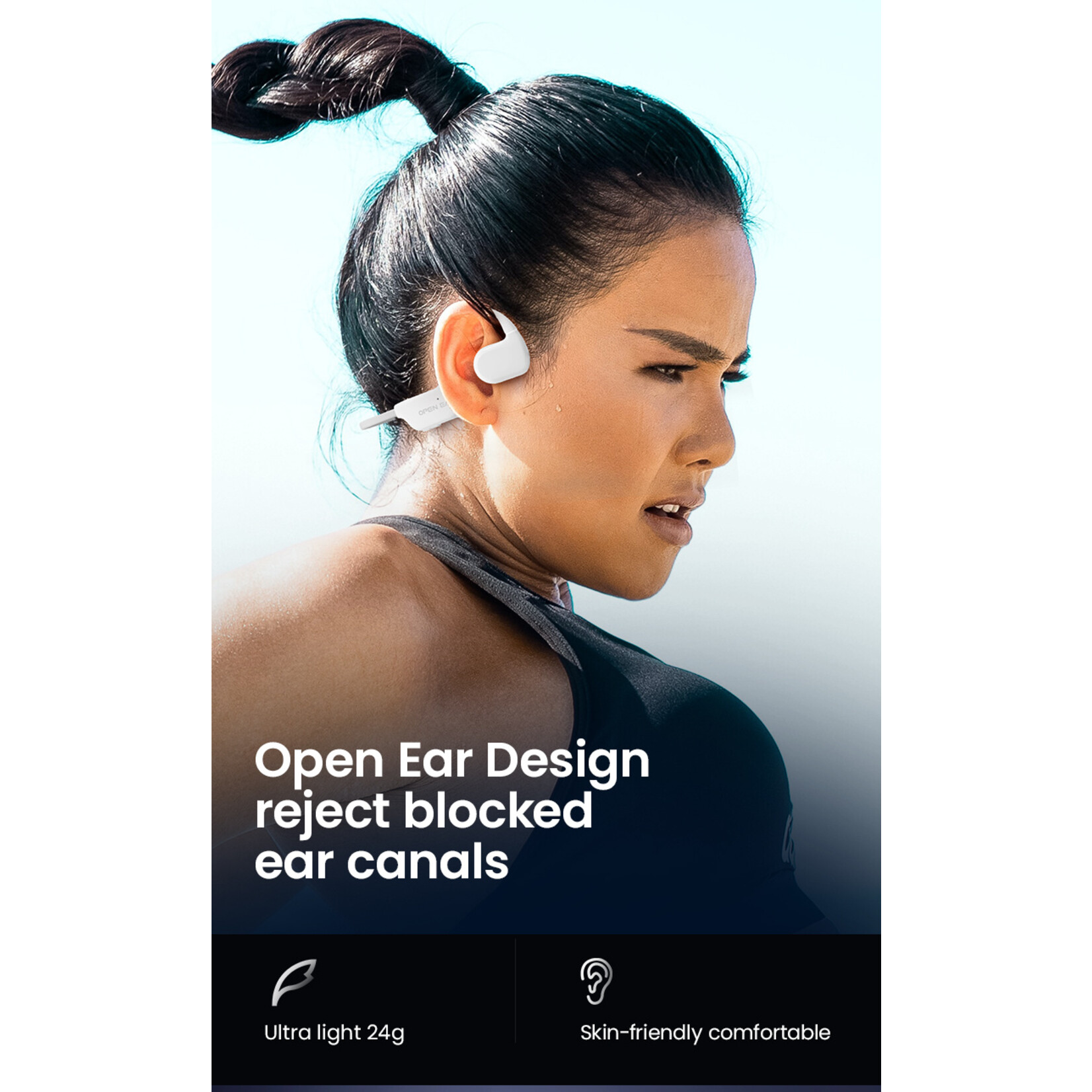 Dutch Wanted Dutch Wanted- Bone AS22 - Running -  Sports headphones - Sports earphones - Wireless earbuds - With microphone - Waterproof and Sweatproof-  Sports headphones - Running earphones - Wireless - White