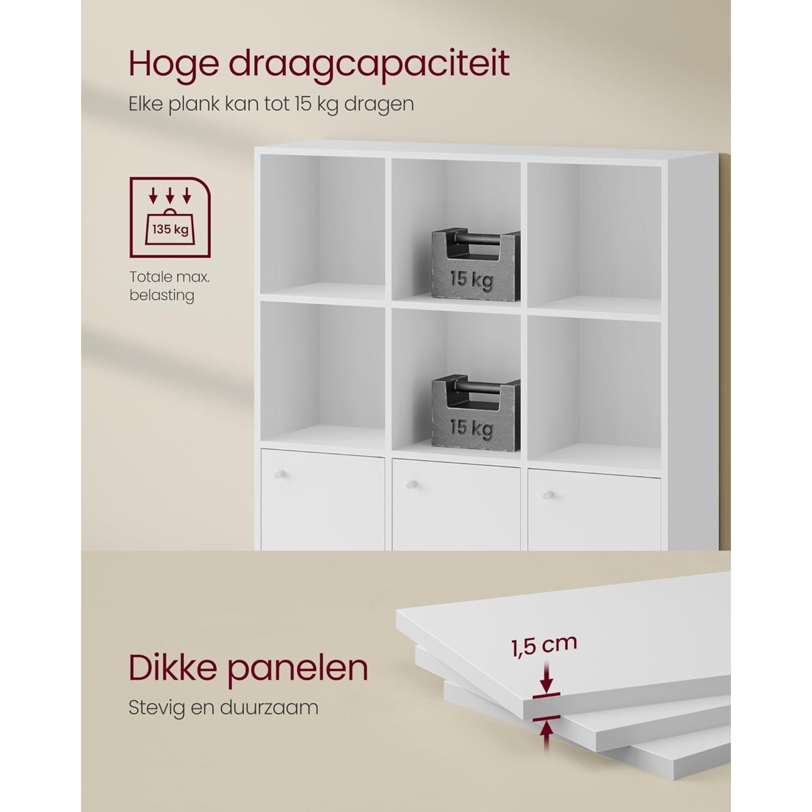 Storage cabinet with 6 open compartments and 3 doors - White